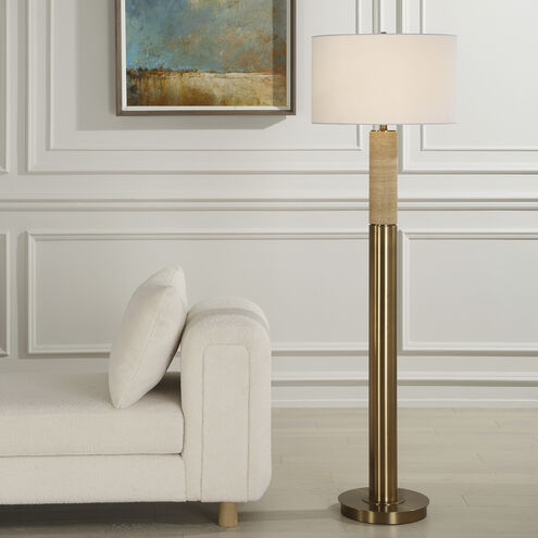 Knox 66 inch 150.00 watt Travertine and Antique Brass Floor Lamp Portable Light