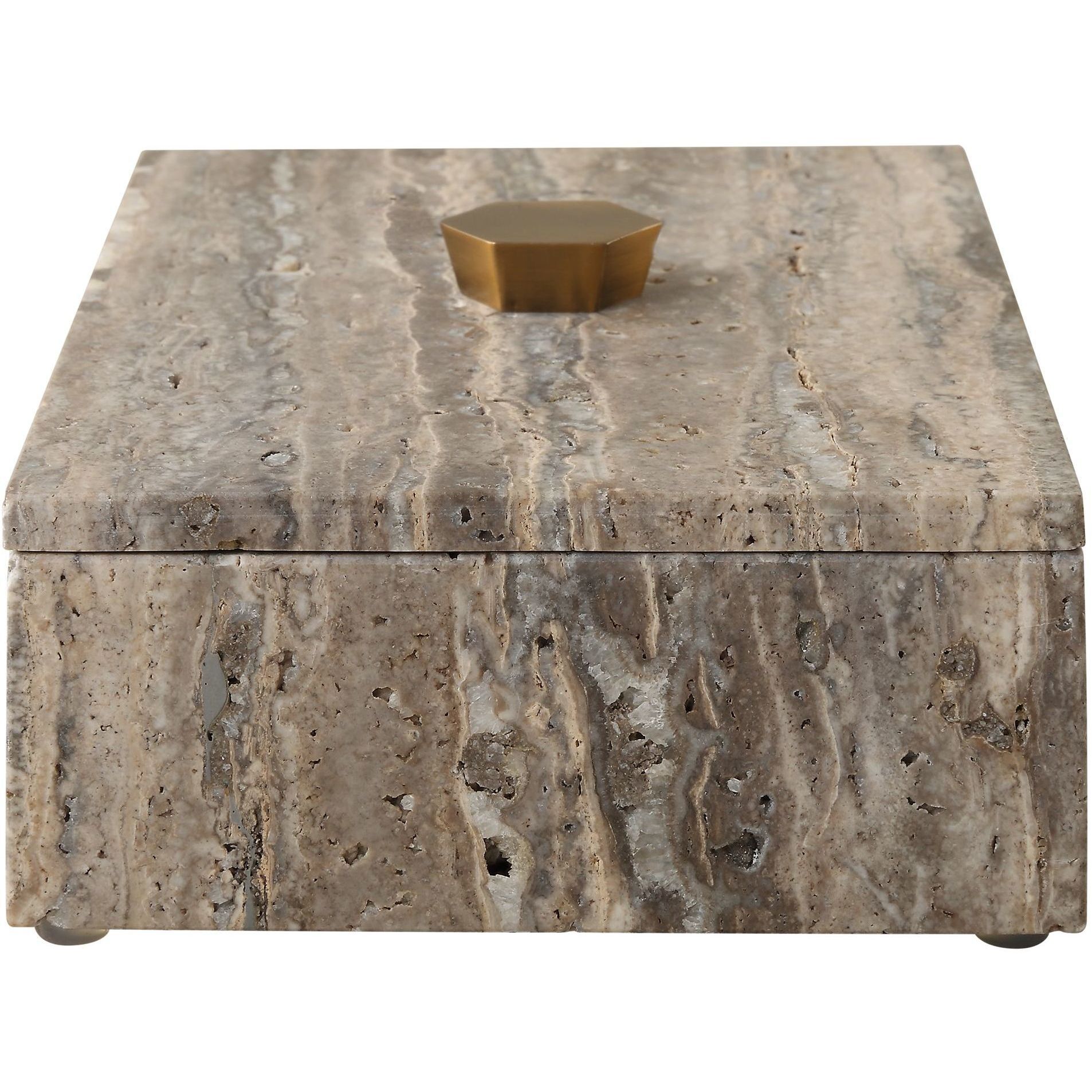 Griseus 9.5 inch Travertine and Bronze Box