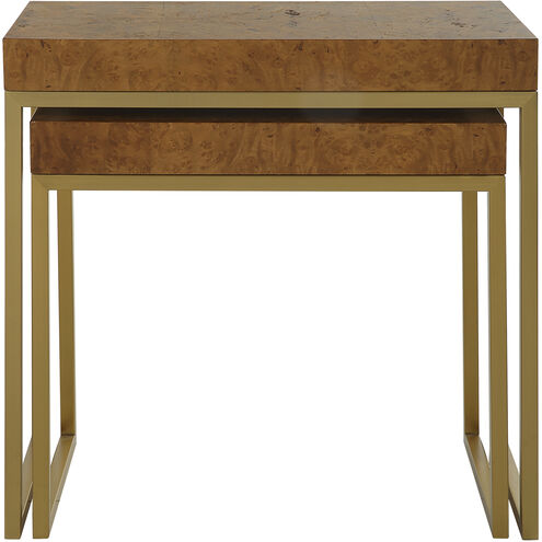 Burl-esque 24.5 X 24.5 inch Pecan and Brushed Brass Nesting Tables, Set of 2