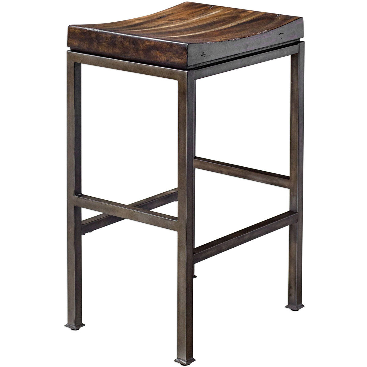 Beck 30 inch Burnished Dark Walnut and Brushed Steel Bar Stool
