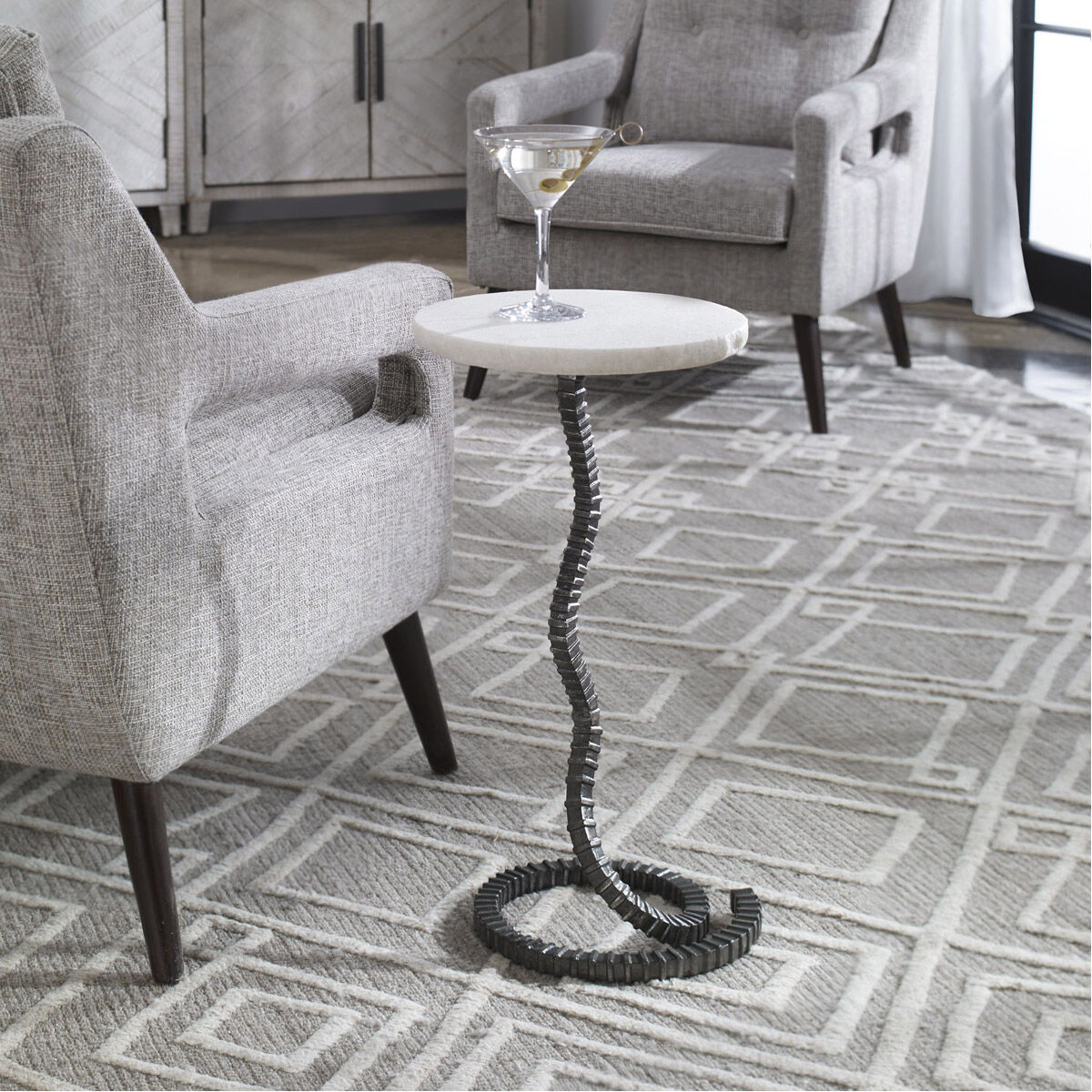 Lasso 24 X 13 inch Gunmetal and Marble Drink Table