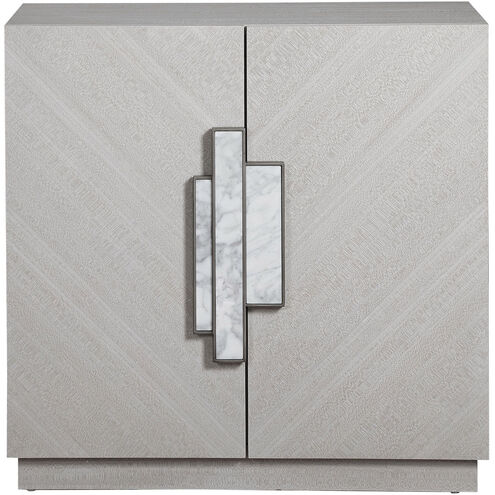 Viela Soft Gray with White Marble and Brushed Silver 2 Door Cabinet