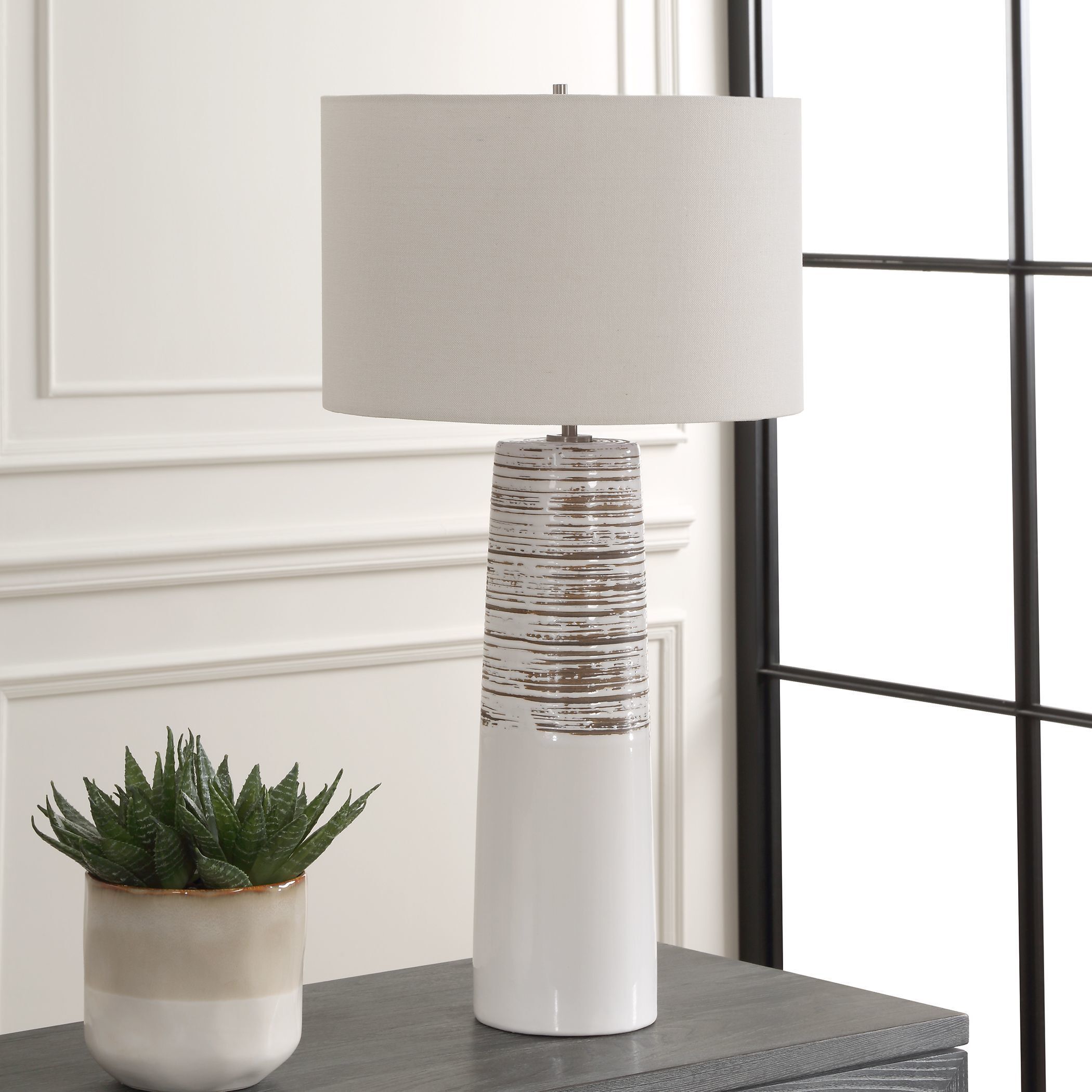 Haven 29.5 inch 150.00 watt White Glaze and Brushed Plated Nickel Table Lamp Portable Light