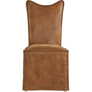 Delroy Distressed Hand-Sanded Cognac Nubuck Leather Armless Chairs, Set of 2