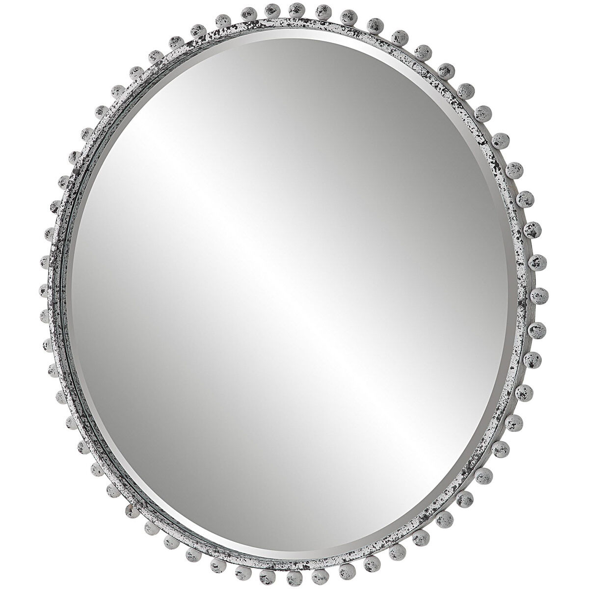 Taza 32 X 32 inch Distressed Aged White with Rustic Black Undertones Wall Mirror, Round