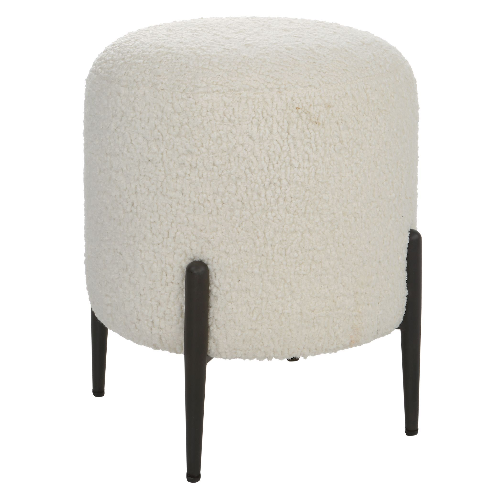 Arles 20 inch White Faux Shearling and Satin Black Ottoman