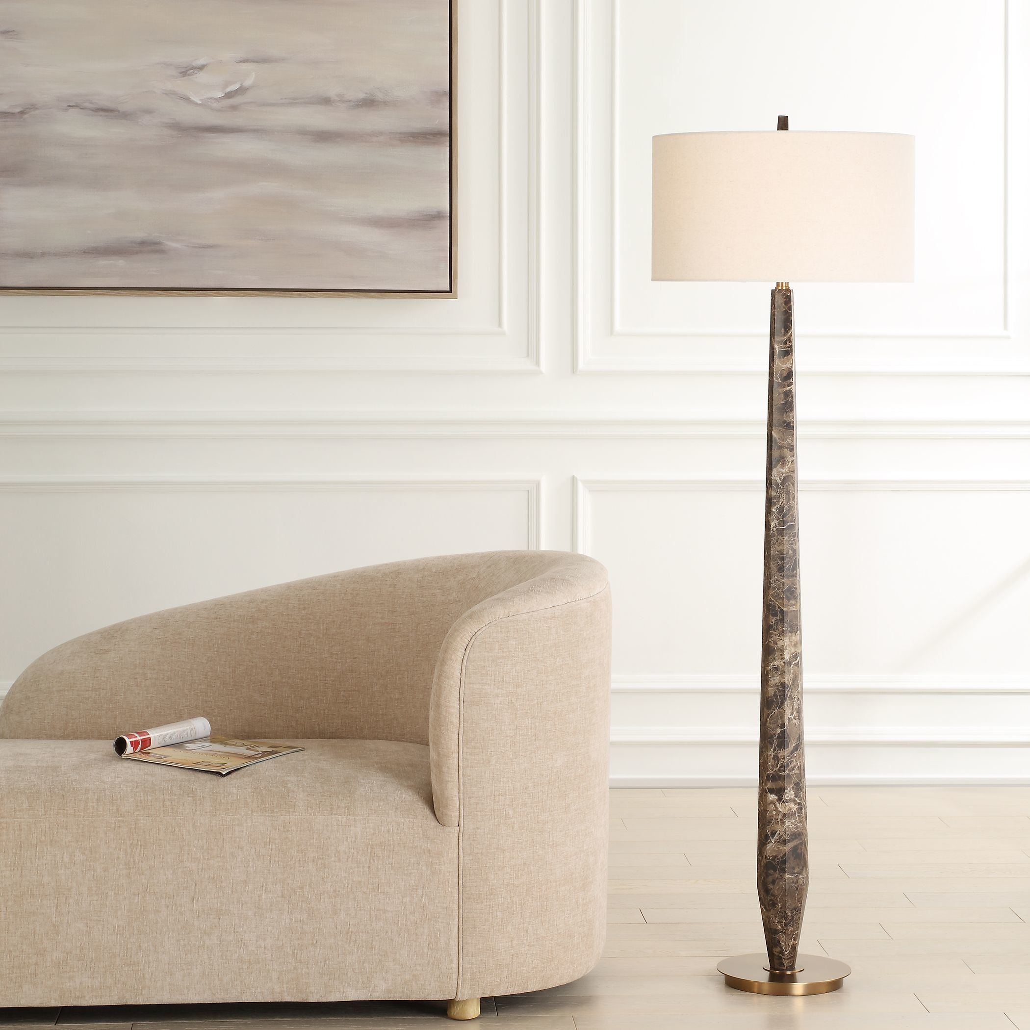 Tyree 66 inch 150.00 watt Brown Marble and Brass Floor Lamp Portable Light