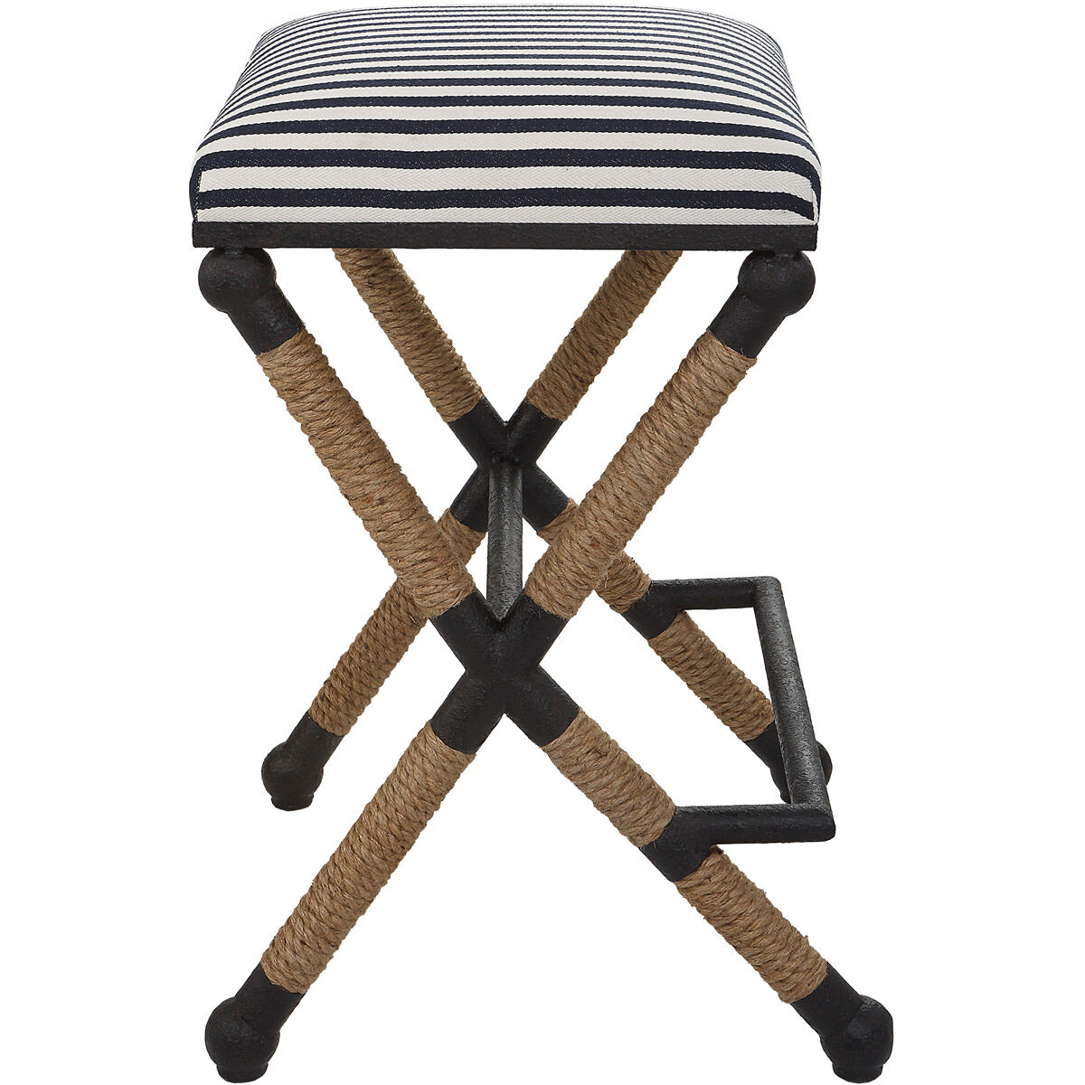 Braddock 28 inch Rustic Iron and Natural Fiber Rope with Navy/Cream Counter Stool