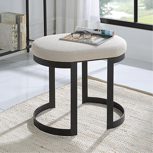 Infinity 20 inch Matte Black and Off-white Linen Fabric Accent Stool