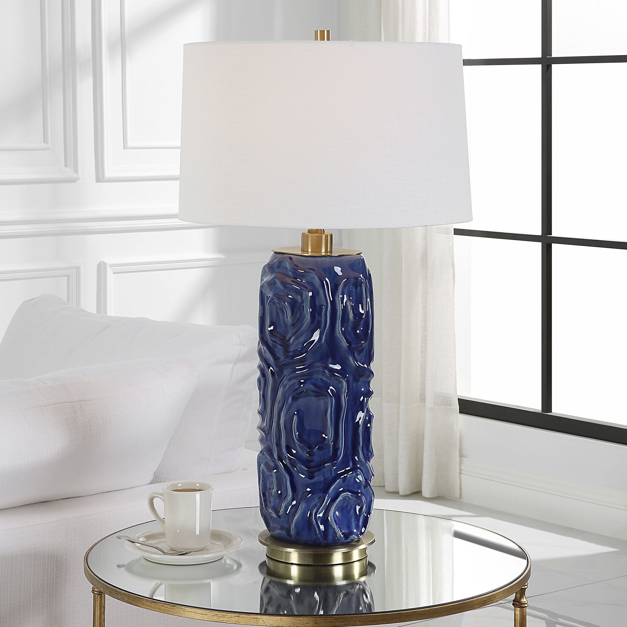 Zade 33 inch 150.00 watt Distressed Blue Glaze and Antique Brass Table Lamp Portable Light