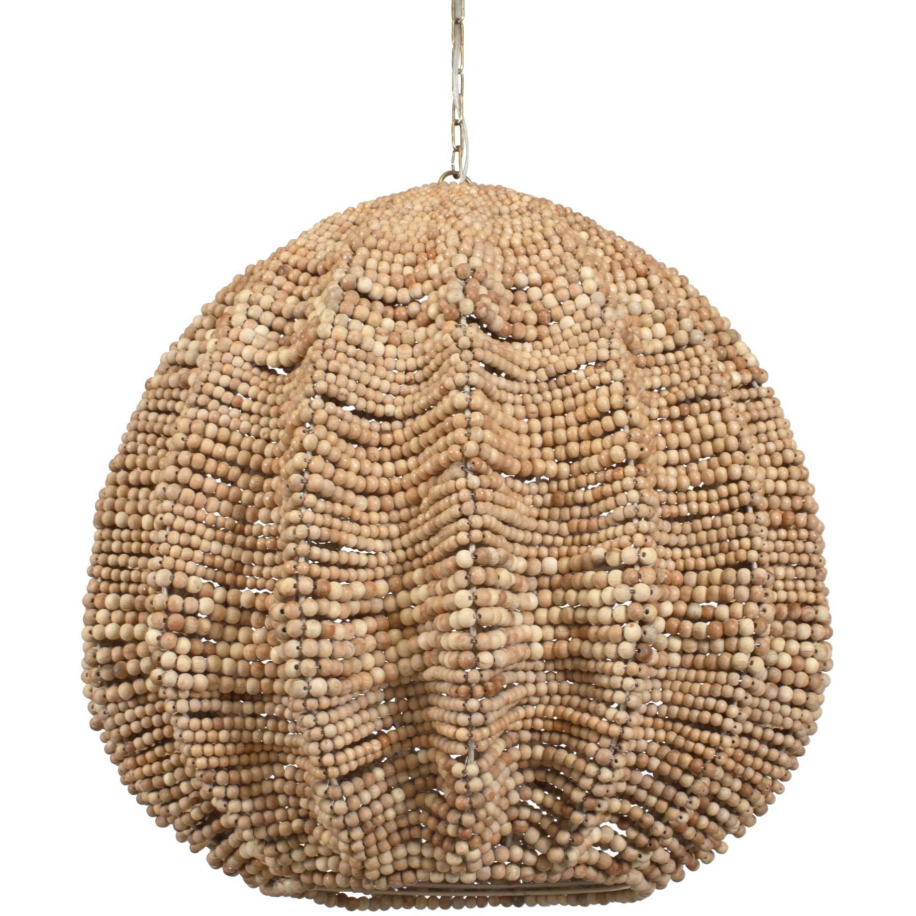 Kauri 5 Light 29.5 inch Natural Wooden Beads and Antique Brass Pendant Ceiling Light