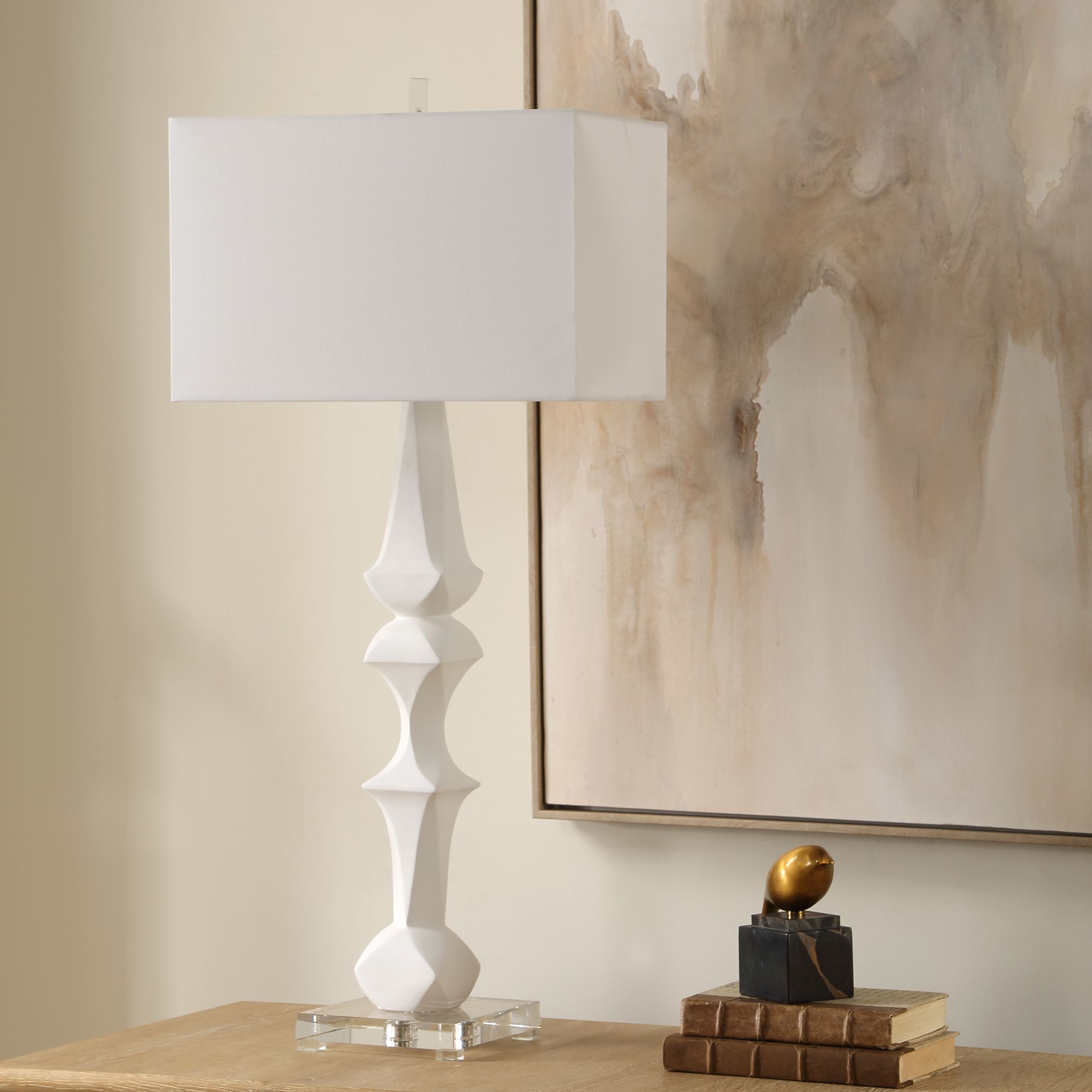 Mayme 37.5 inch 150 watt Matte White and Crystal Table Lamp Portable Light