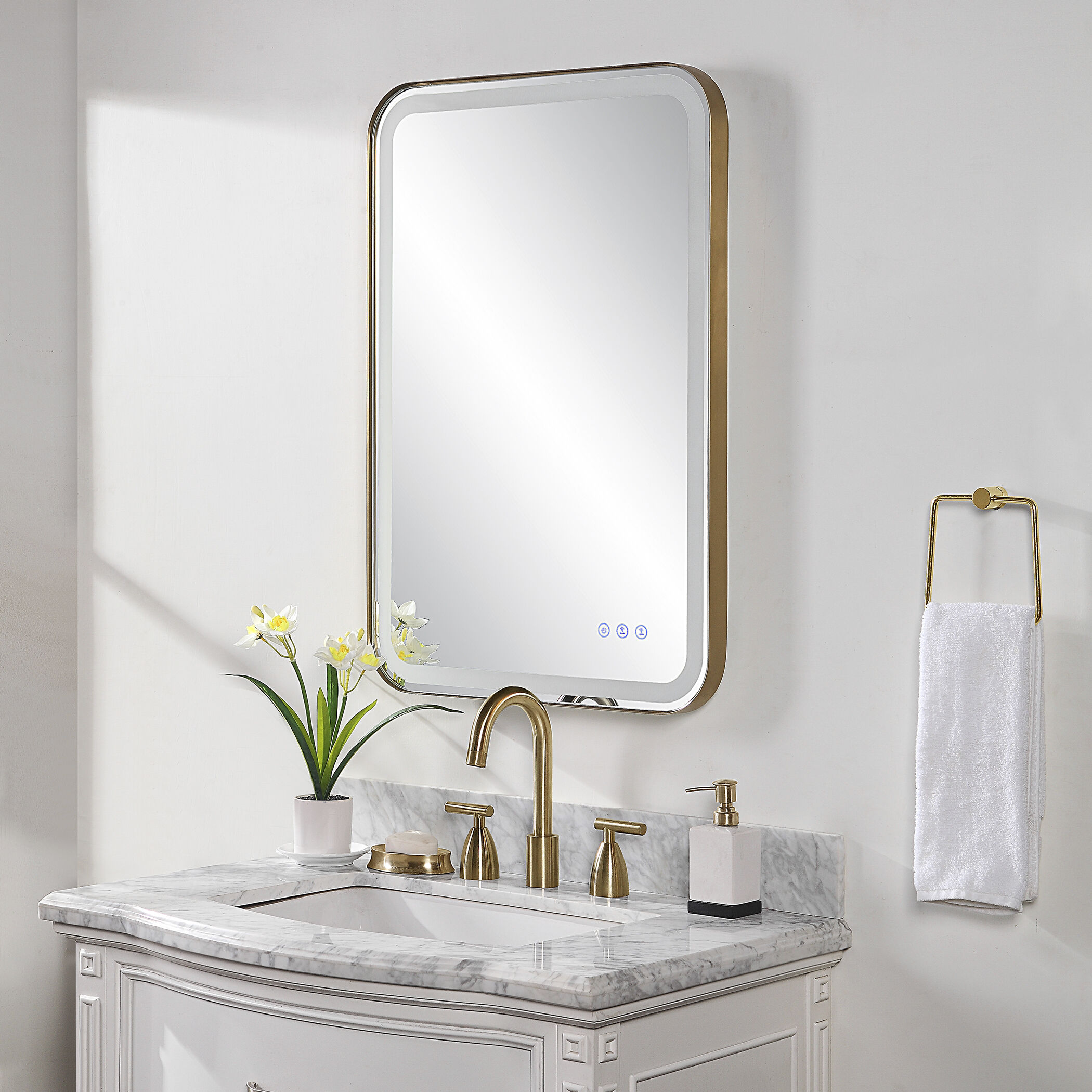 Uttermost 09862 Crofton 32 X 22 inch Brushed Brass Vanity Mirror