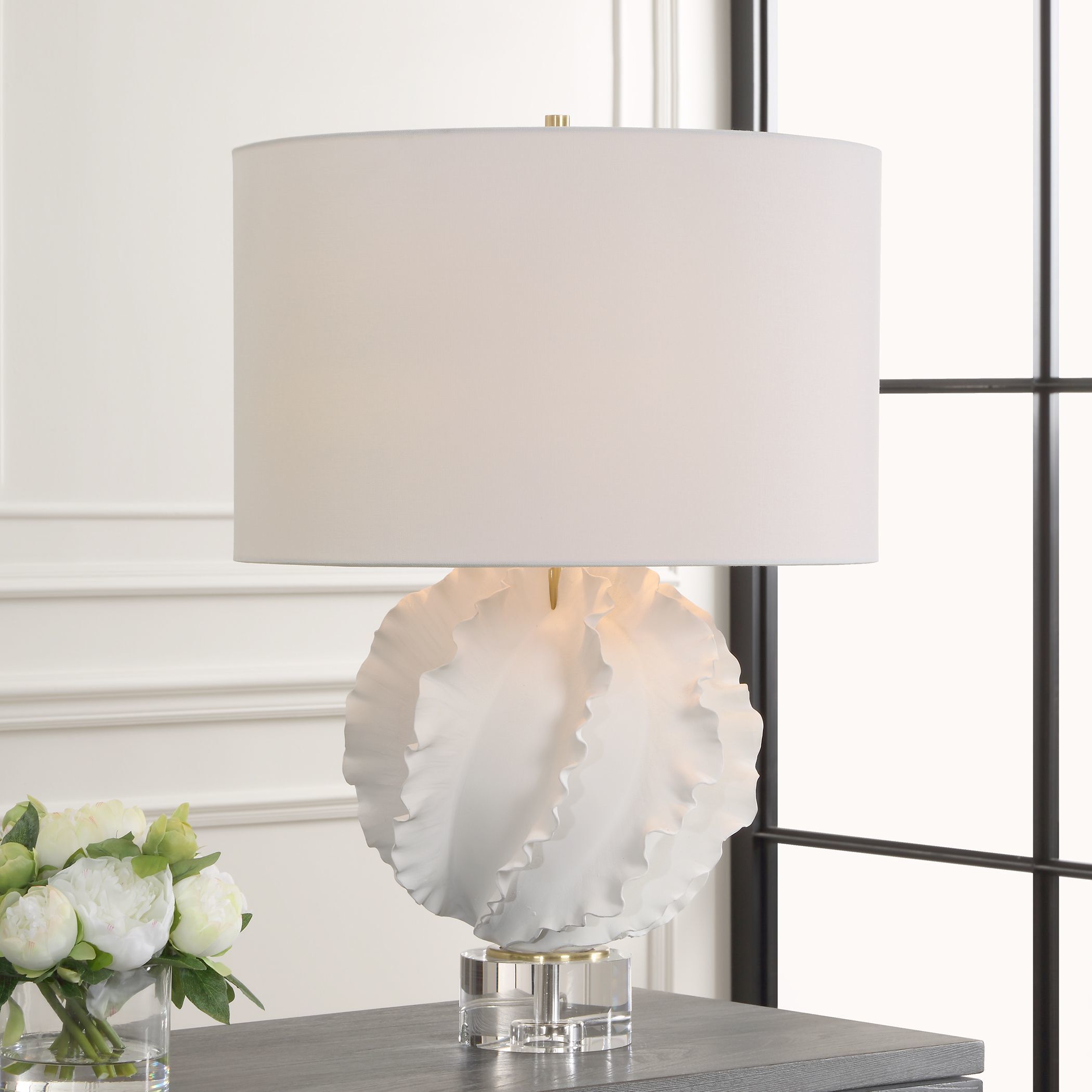 Saylor 27.5 inch 150.00 watt Satin White Glaze with Brass and Crystal Table Lamp Portable Light