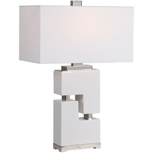 Tetris 27 inch 150.00 watt Gloss White Glaze with Polished Nickel Details Table Lamp Portable Light
