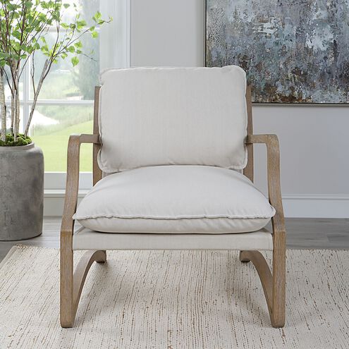 Melora Natural Solid Oak and Natural Linen Toned Fabric Accent Chair