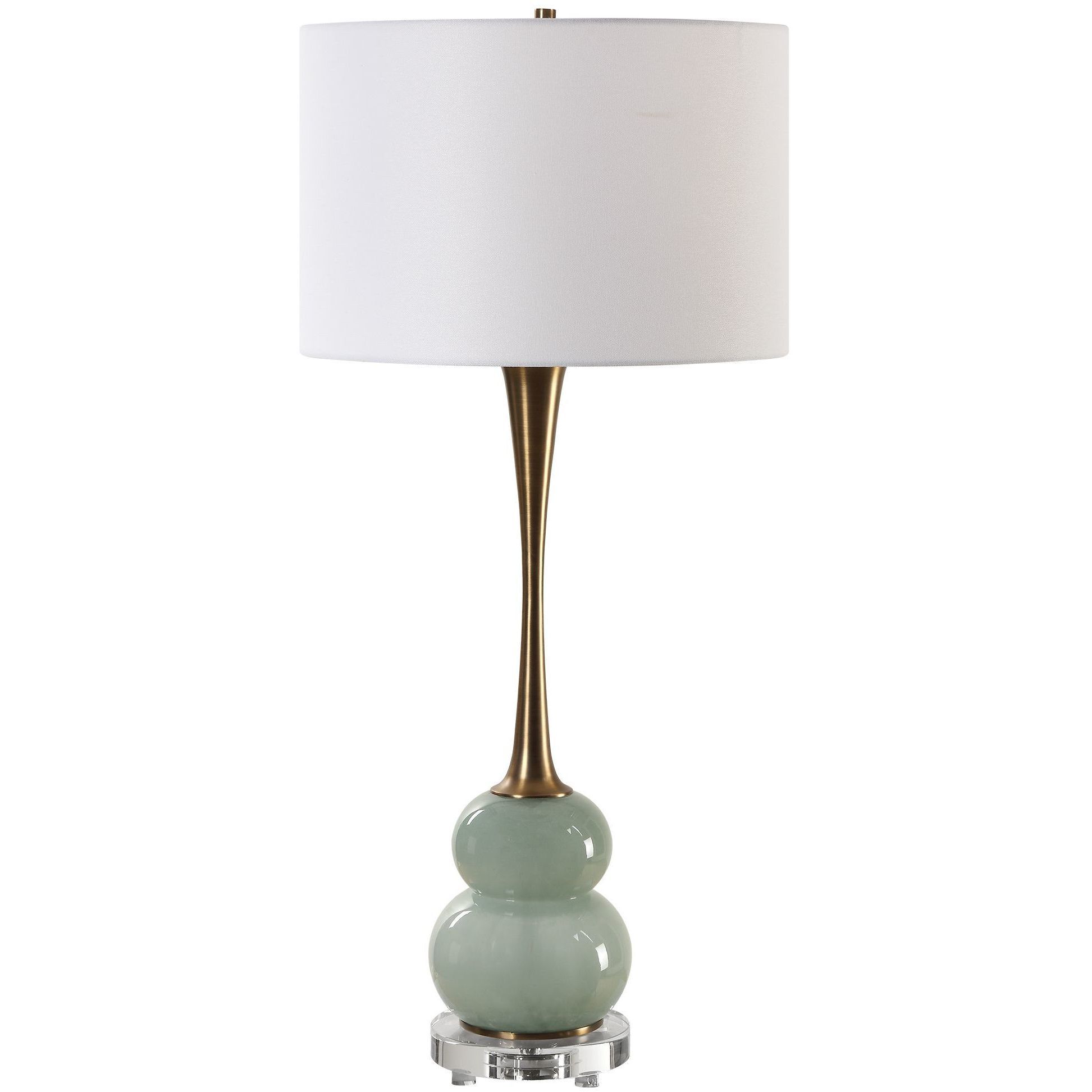 Sanctuary 35.25 inch 150.00 watt Greenish-Gray Glass with Brass and Crystal Table Lamp Portable Light