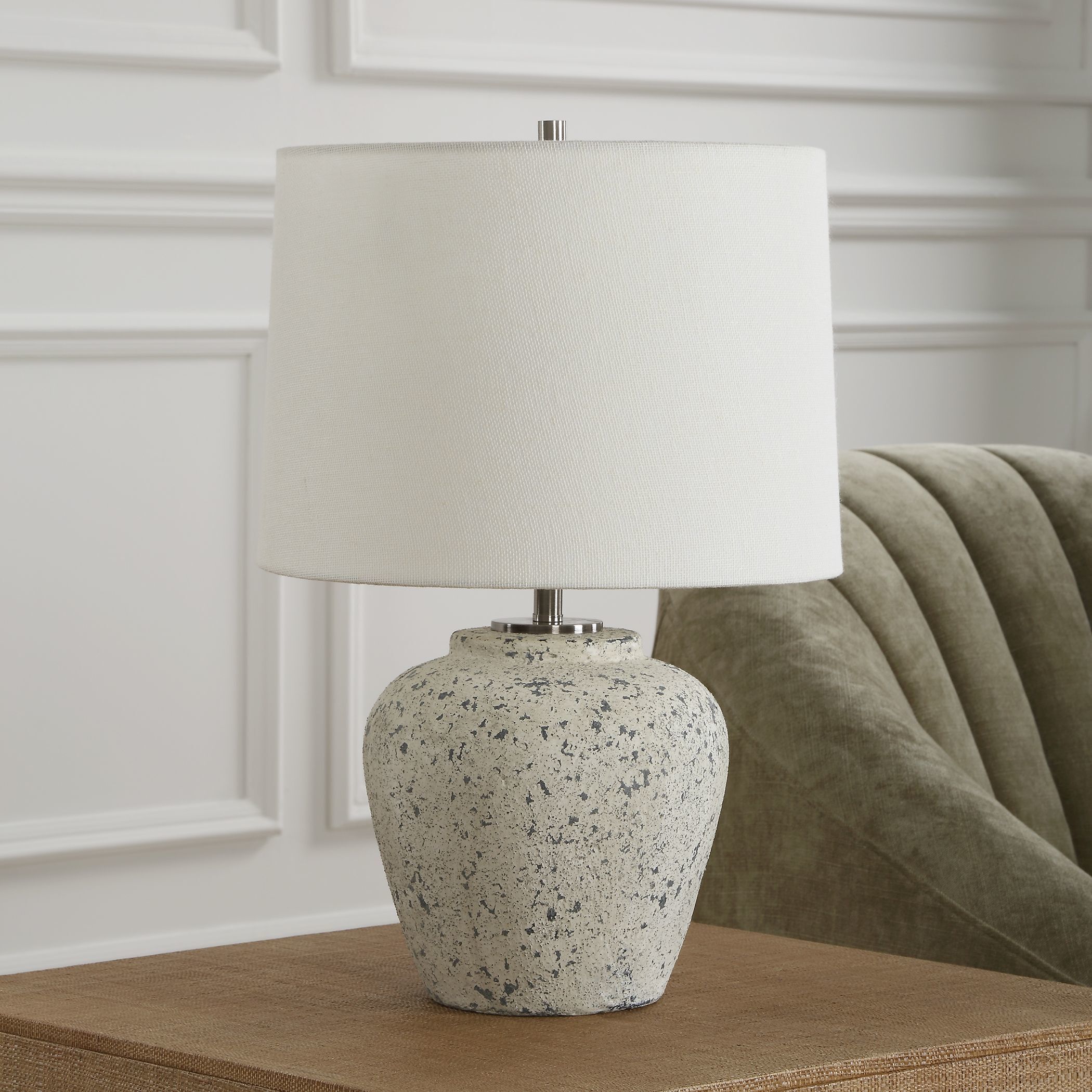 Rupture 19 inch 100.00 watt Distressed Aged Ivory with Stone Gray Undertones and Brushed Nickel Table Lamp Portable Light