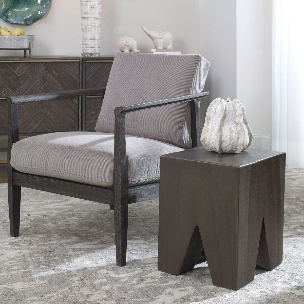 Armin 18 inch Satin Gray with Natural Texture and Grain Accent Stool