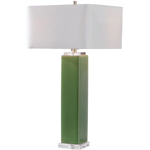 Aneeza 32 inch 60 watt Green Glaze with Brushed Nickel and Crystal Table Lamp Portable Light