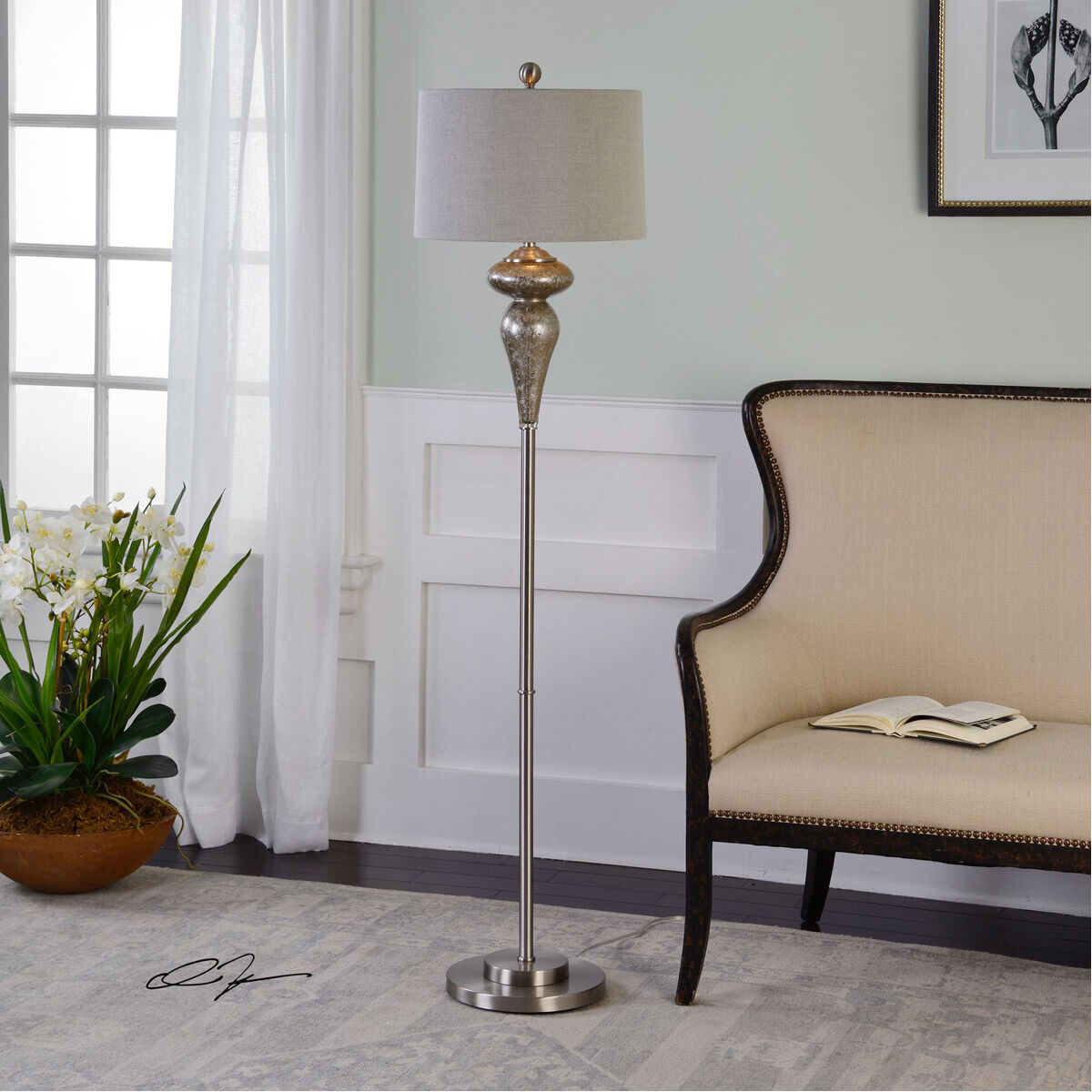 Vercana 64 inch 150.00 watt Smoked Mercury Glass with Brushed Nickel Floor Lamps Portable Light, Set of 2