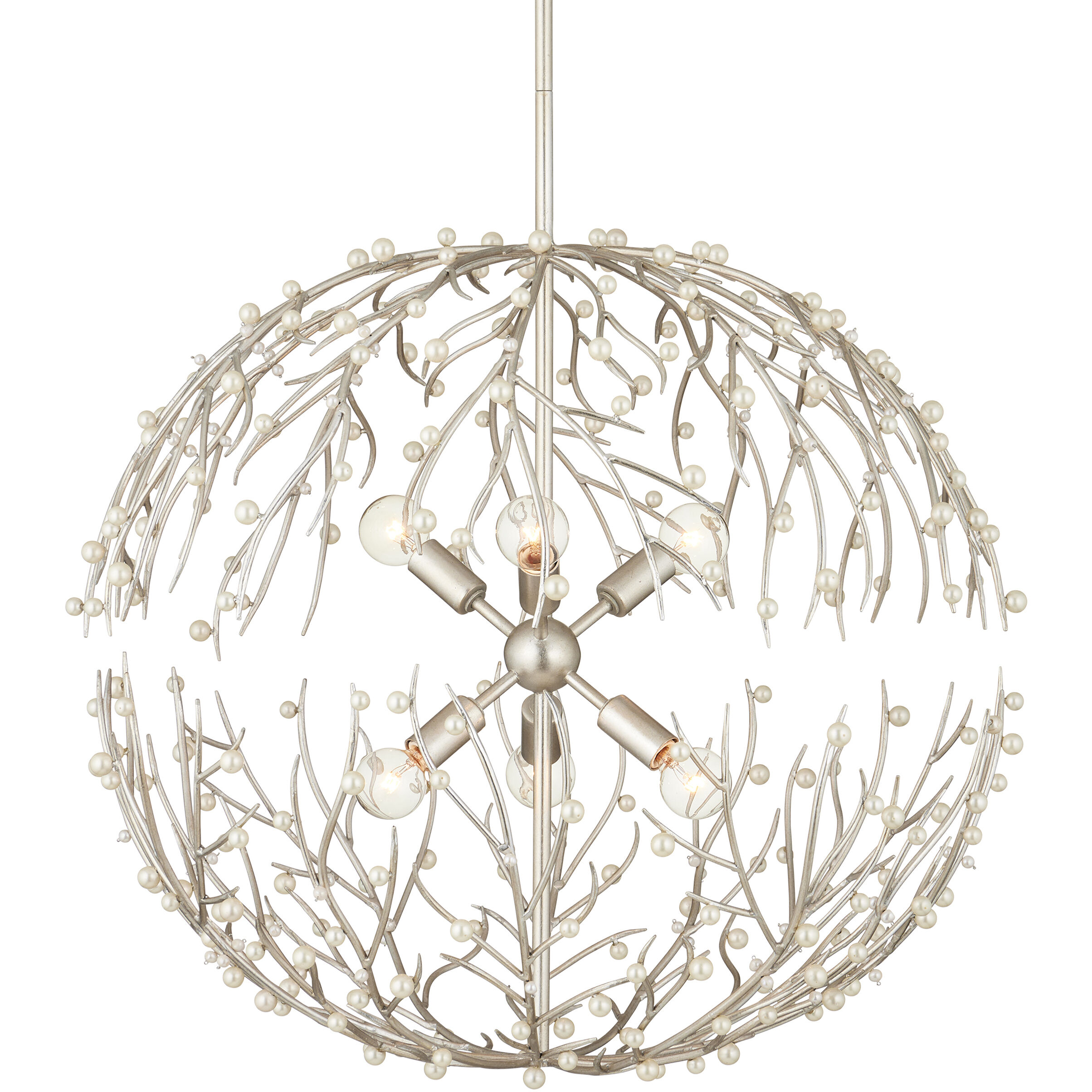 Shinju 6 Light 25.5 inch Natural/Contemporary Silver Leaf Orb Chandelier Ceiling Light