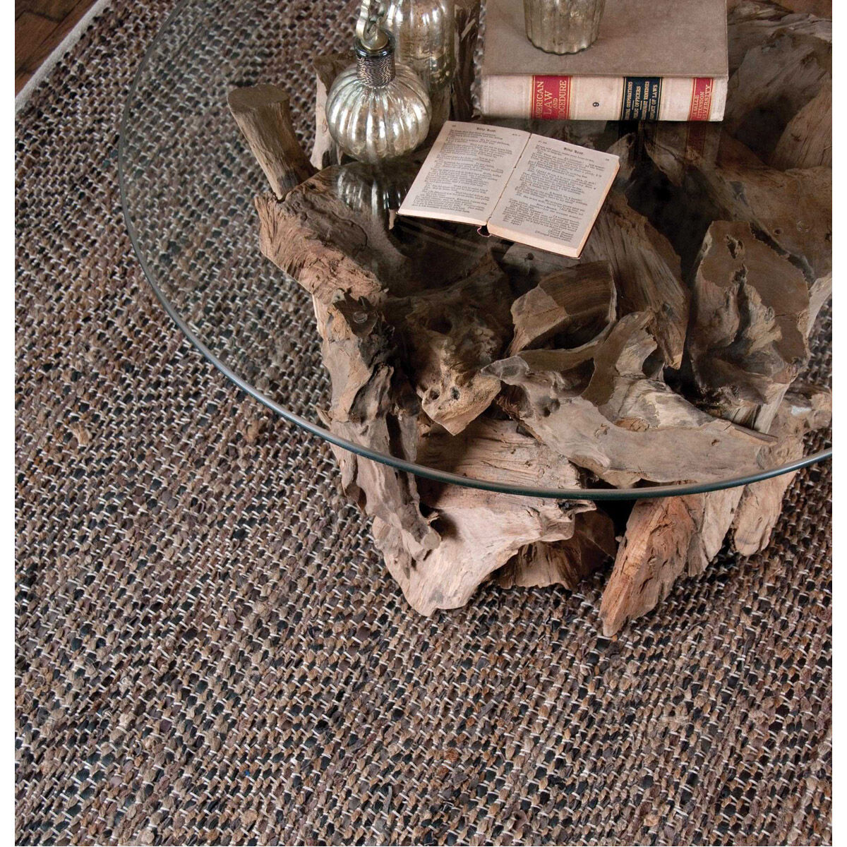 Tobais 96 X 60 inch Rescued Leather and Hemp Rug, 5ft x 8ft