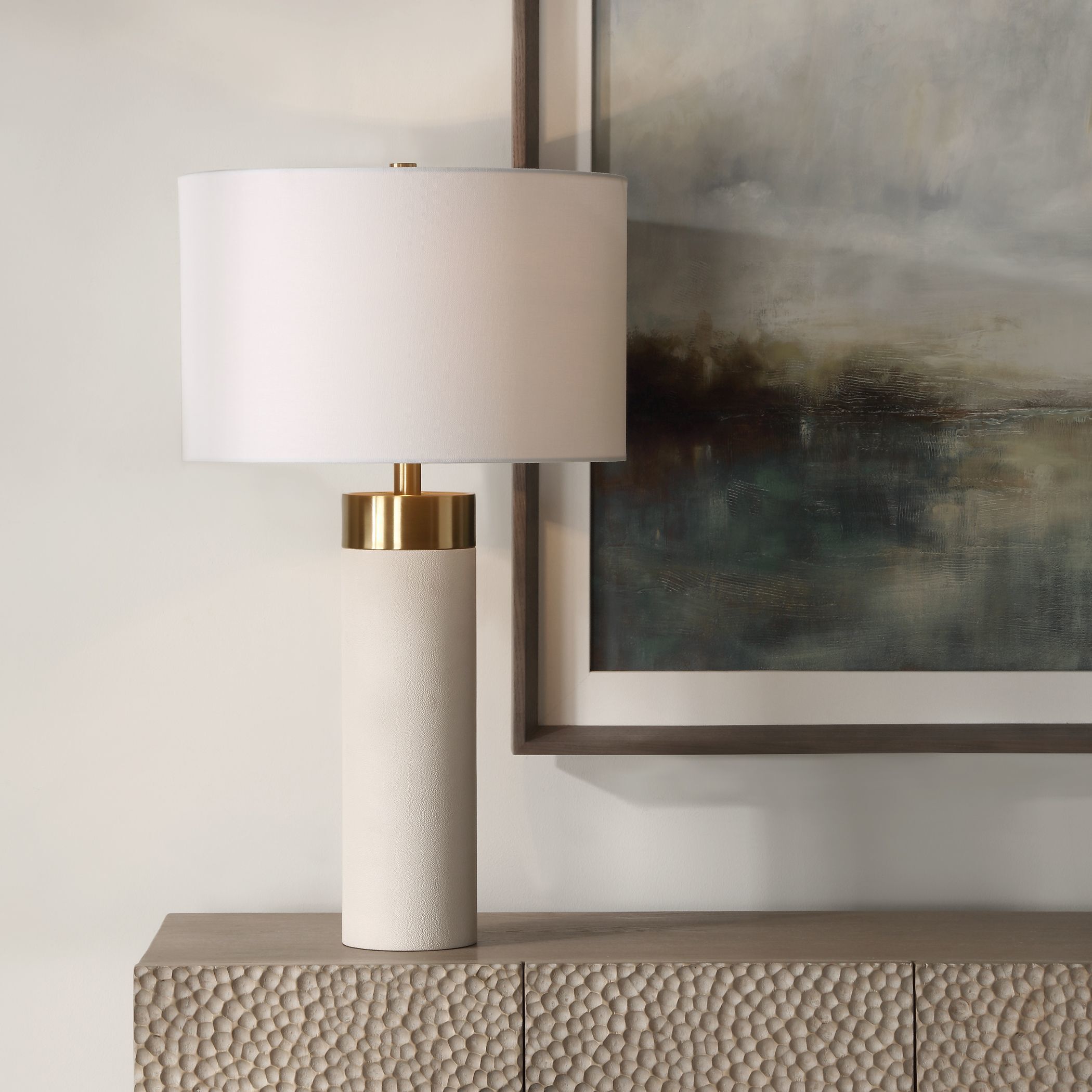 Wessex 27.75 inch 150.00 watt White Faux Shagreen and Antique Brushed Brass Table Lamp Portable Light