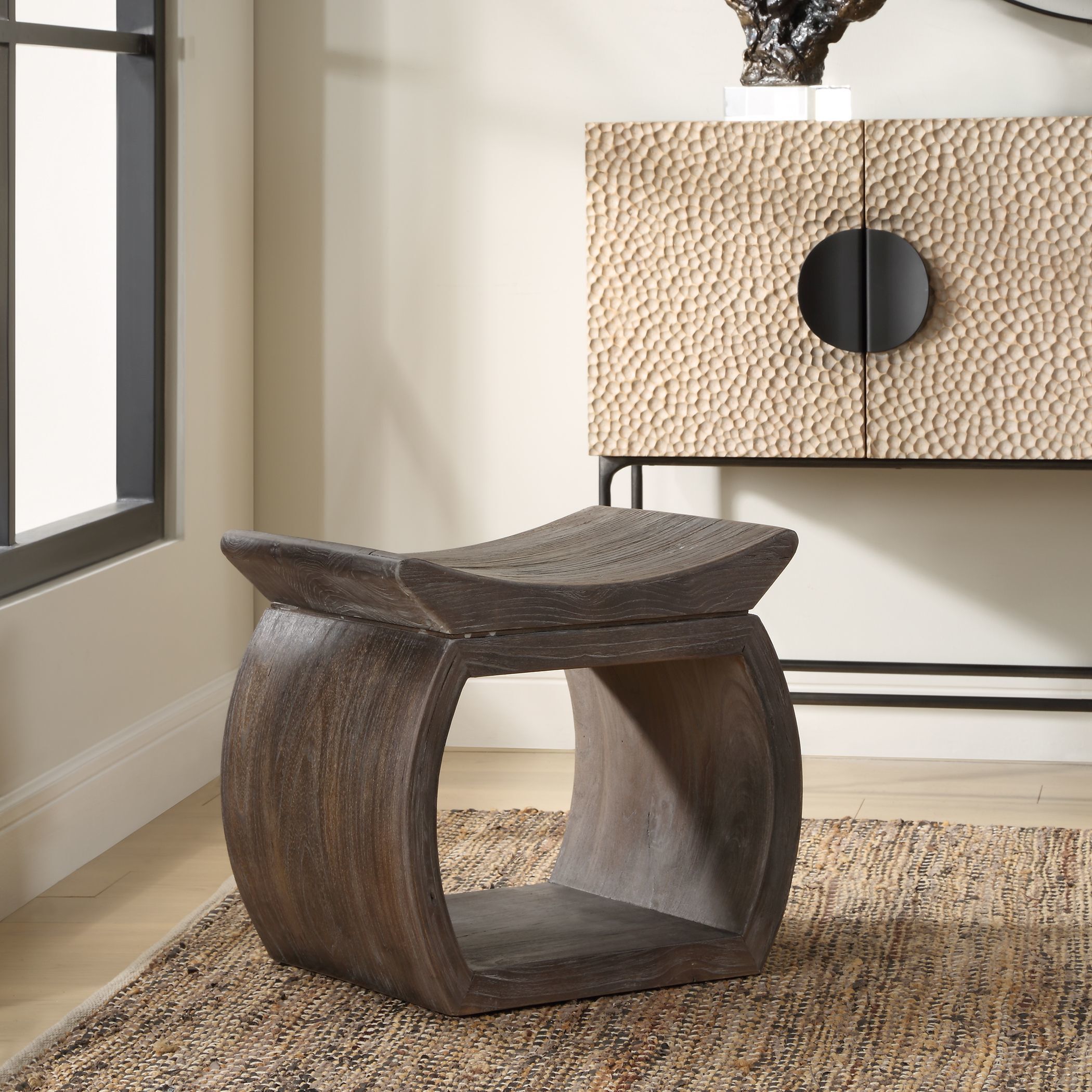 Connor 17 inch Reclaimed Elm Wood and Walnut Accent Stool