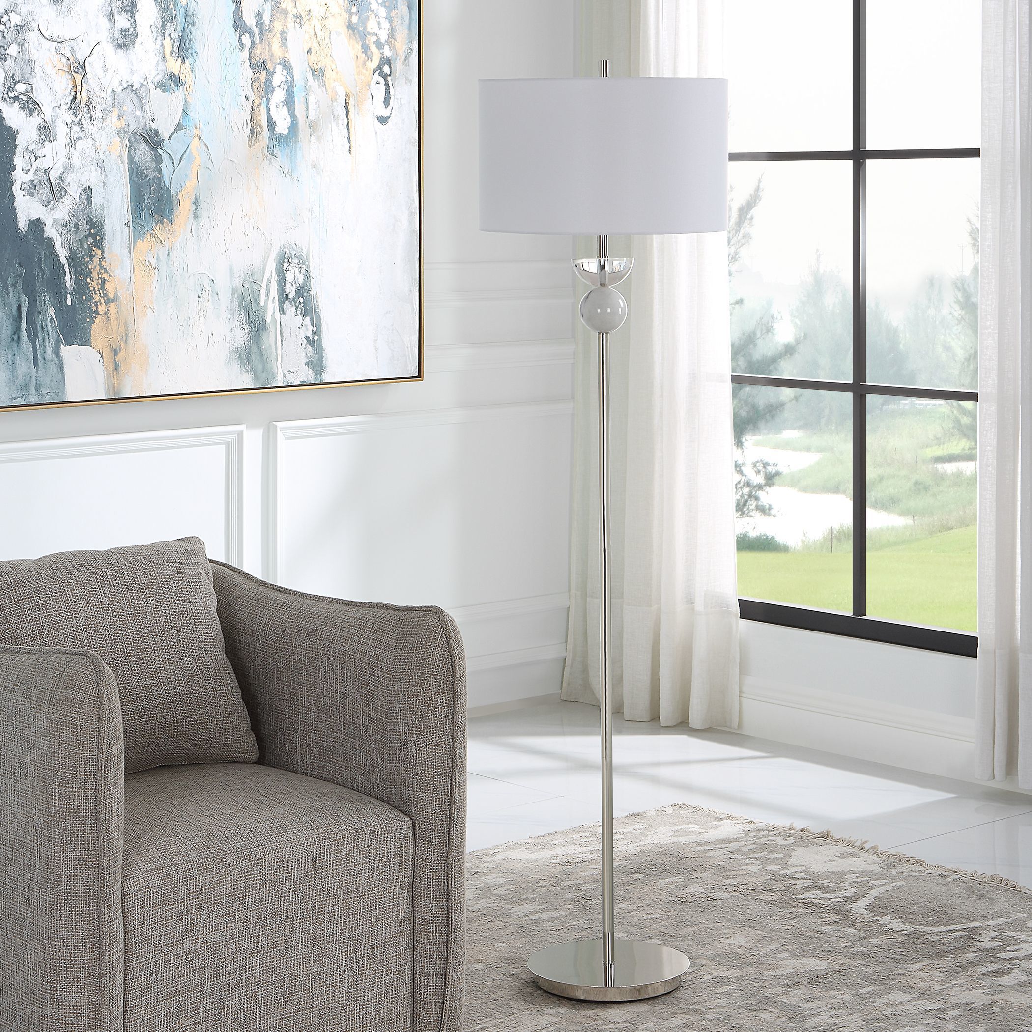 Exposition 65 inch 150.00 watt Polished Nickel and White Marble Floor Lamp Portable Light