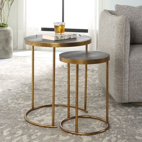 Aragon 24 X 20 inch Antique Burnished Brass With Faux Gray Shagreen Nesting Tables, Set of 2