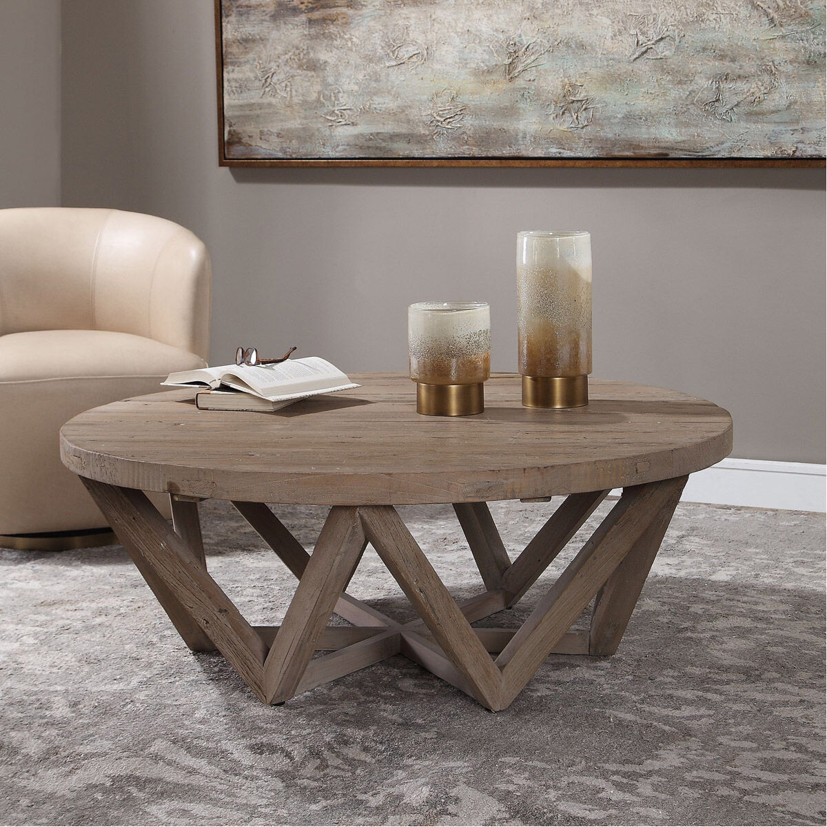 Reclaimed elm top wood coffee table