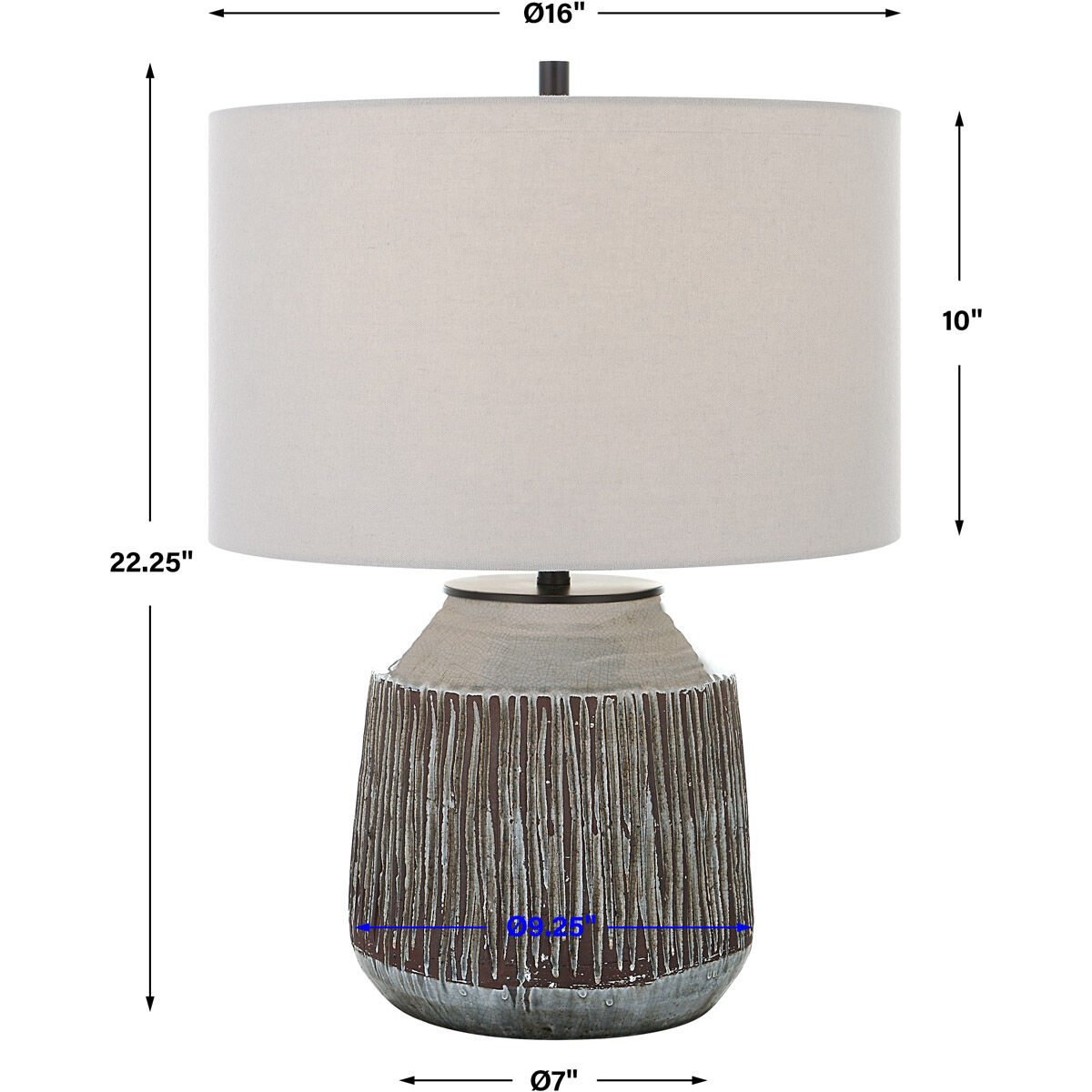 Neolithic 22 inch 150.00 watt Blue-Gray Crackle Glaze with Rust Brown Details Table Lamp Portable Light
