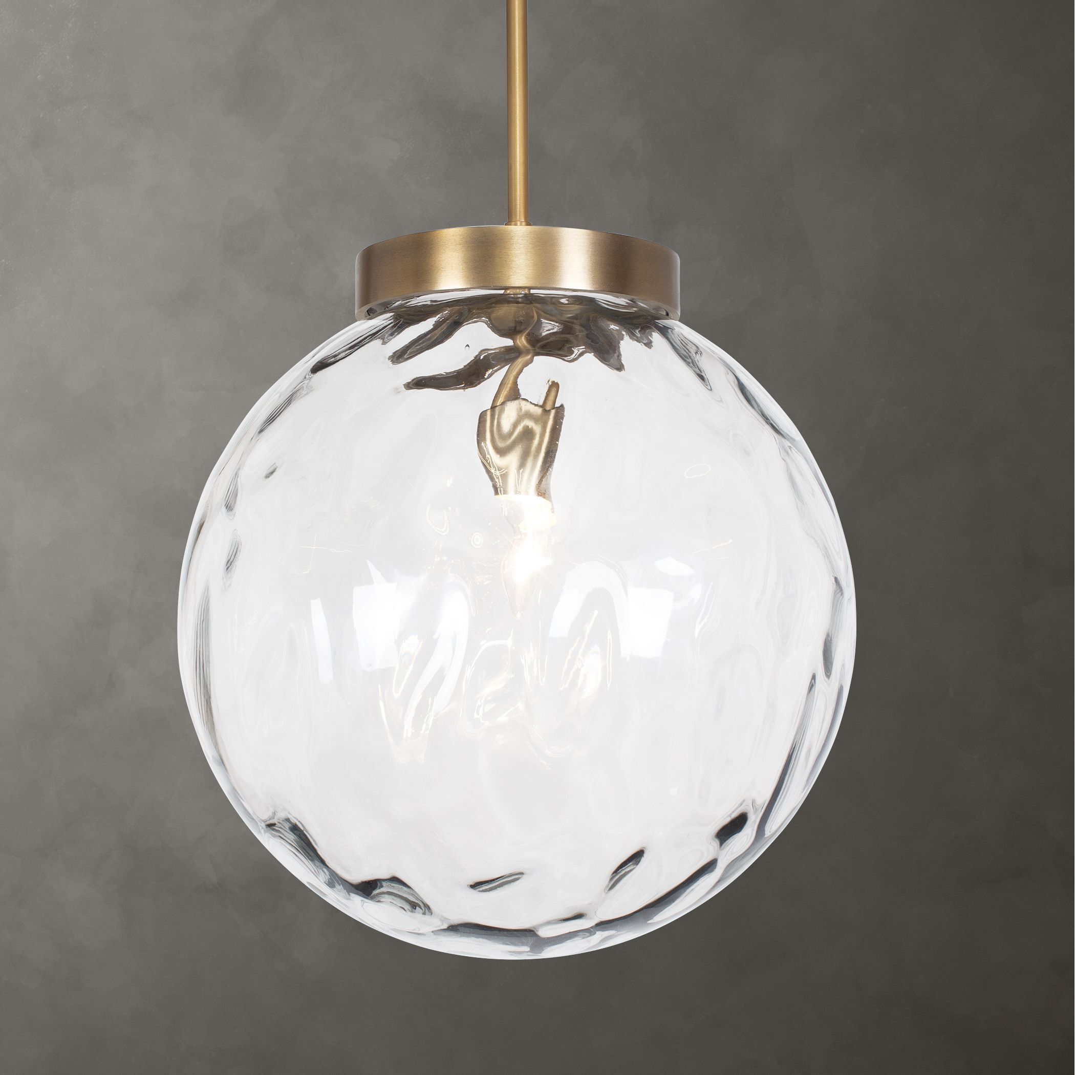 Gaia 1 Light 14.75 inch Watered Glass and Antique Brass Pendant Ceiling Light