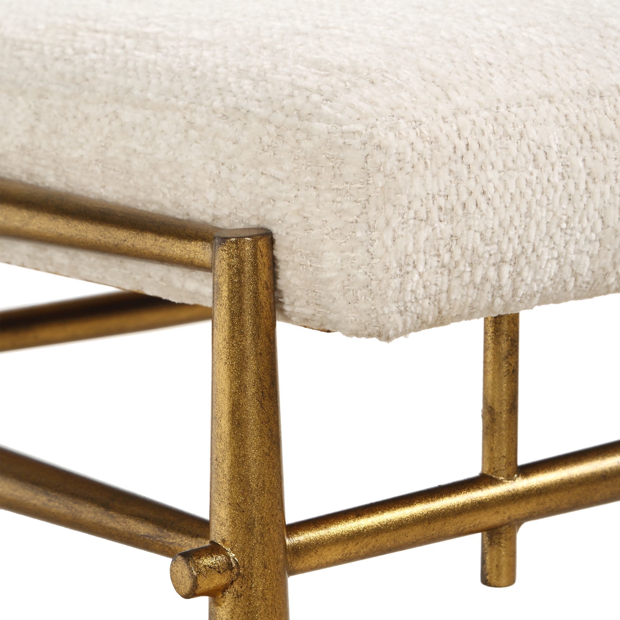 Karleen Antique Brass and Ivory Chenille Bench