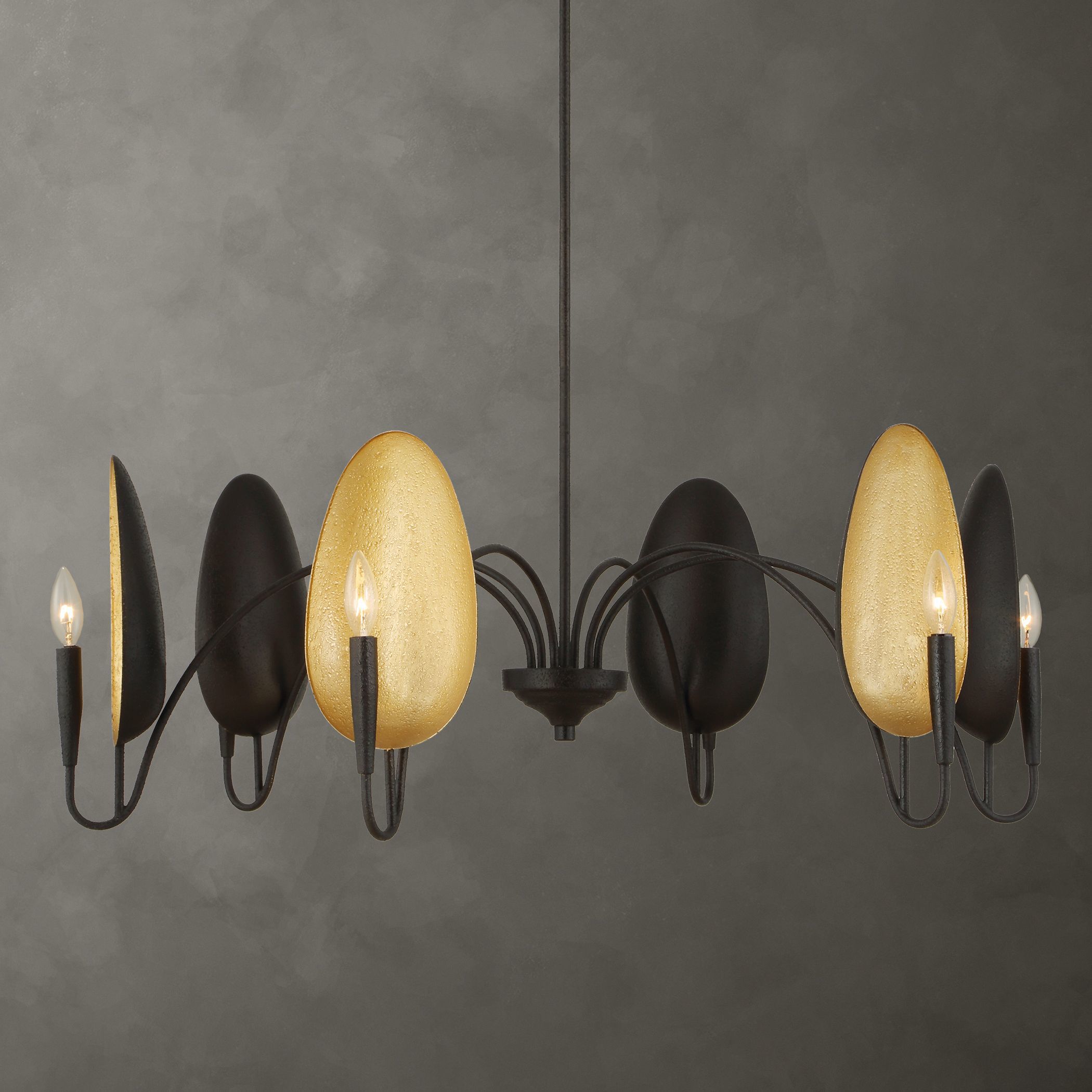 Warwick 6 Light 41.5 inch Black and Gold Textured Chandelier Ceiling Light