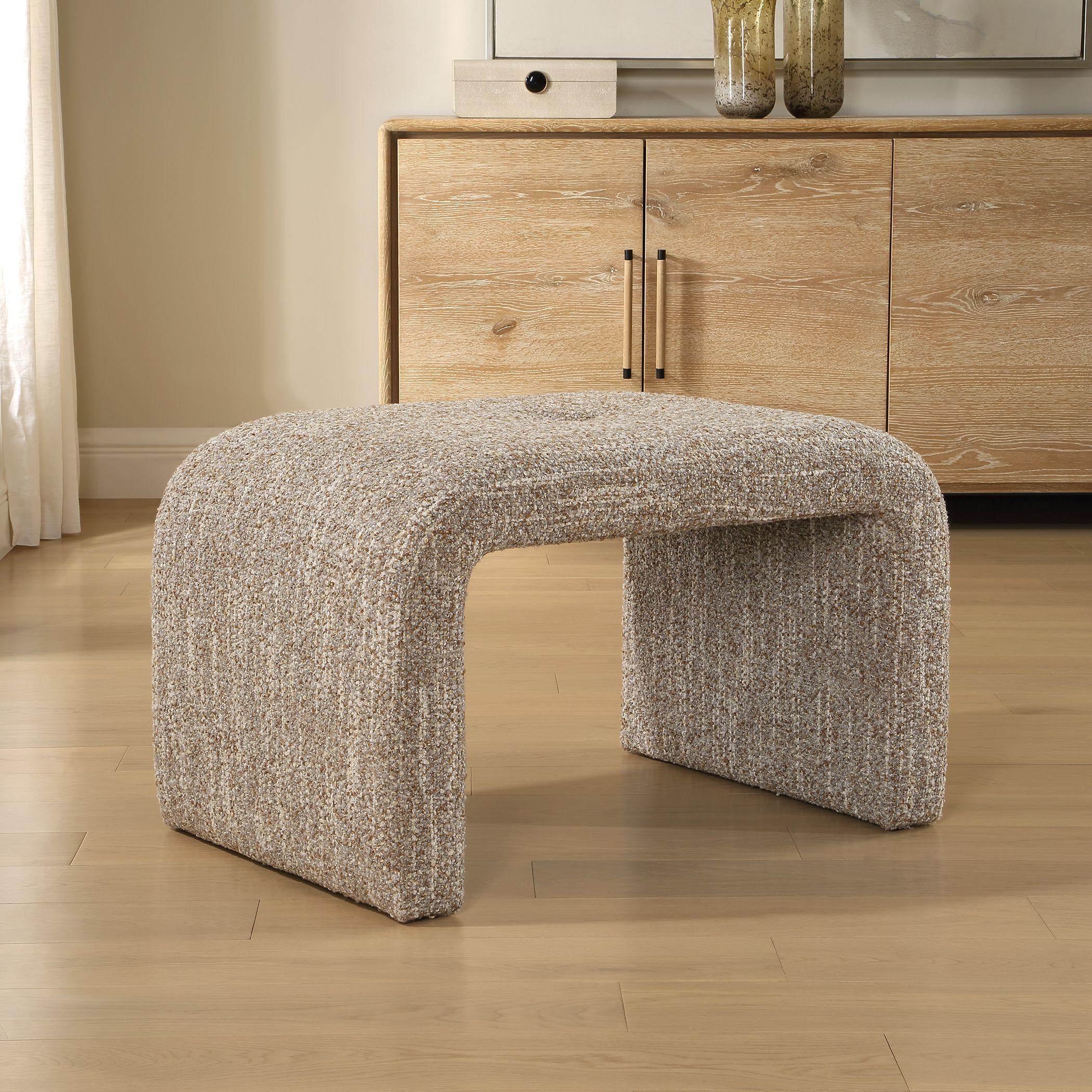 Leora Caramel and Gray Boucle Bench