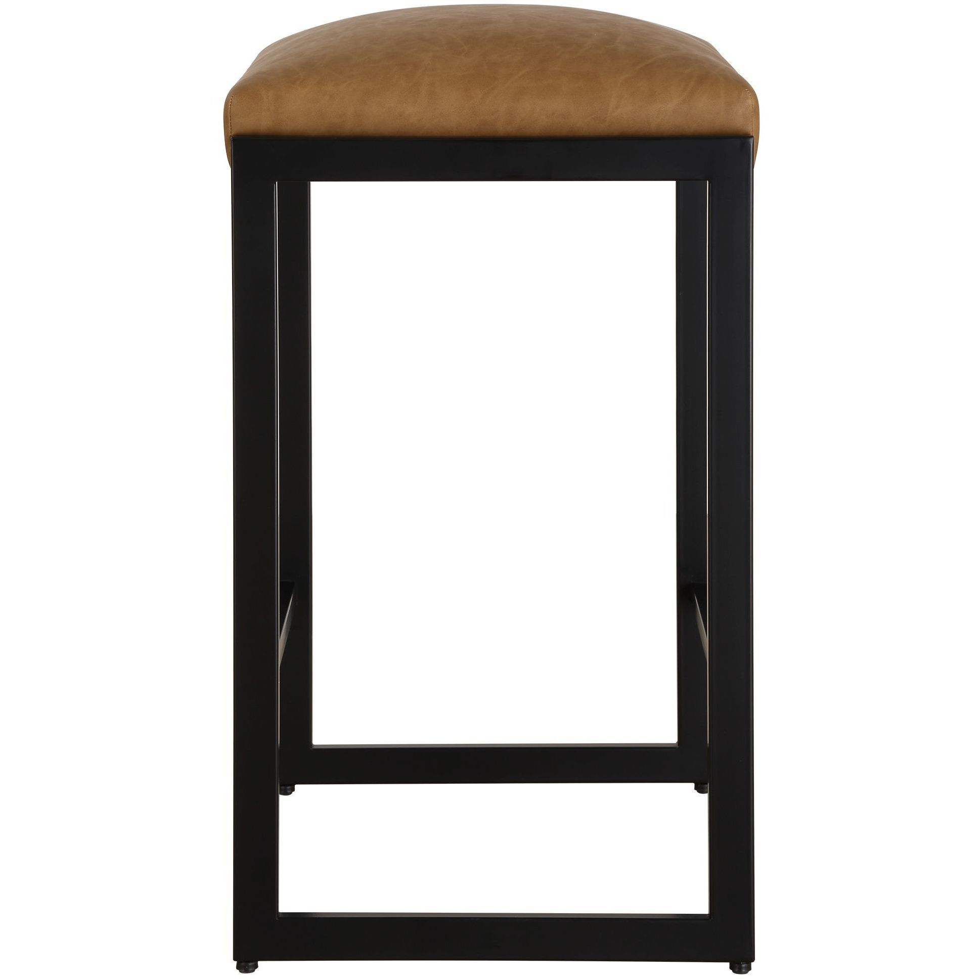Atticus 25.75 inch Satin Black with Camel Faux Leather Counter Stool