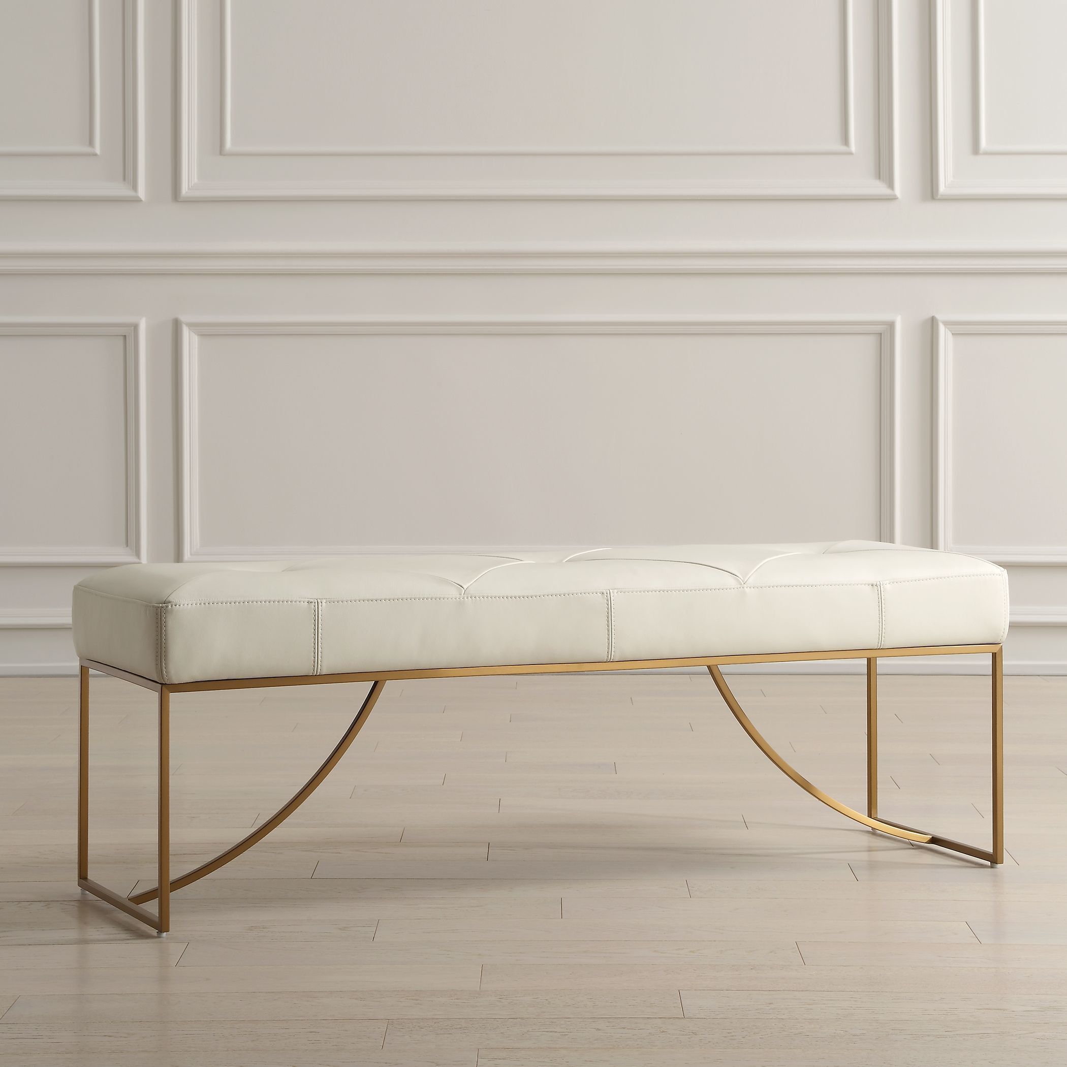 Swale Ivory Leather and Brushed Brass Bench