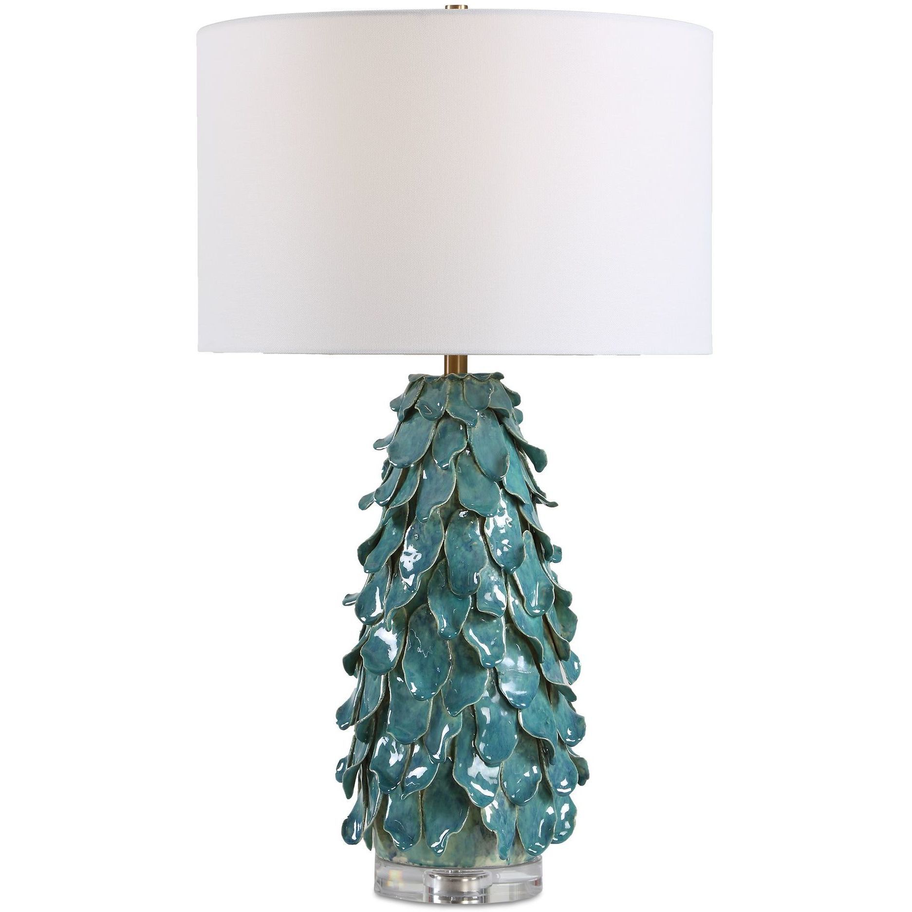 Mina 27.5 inch 150 watt Aged Teal Blue and Crystal with Antique Brass Table Lamp Portable Light