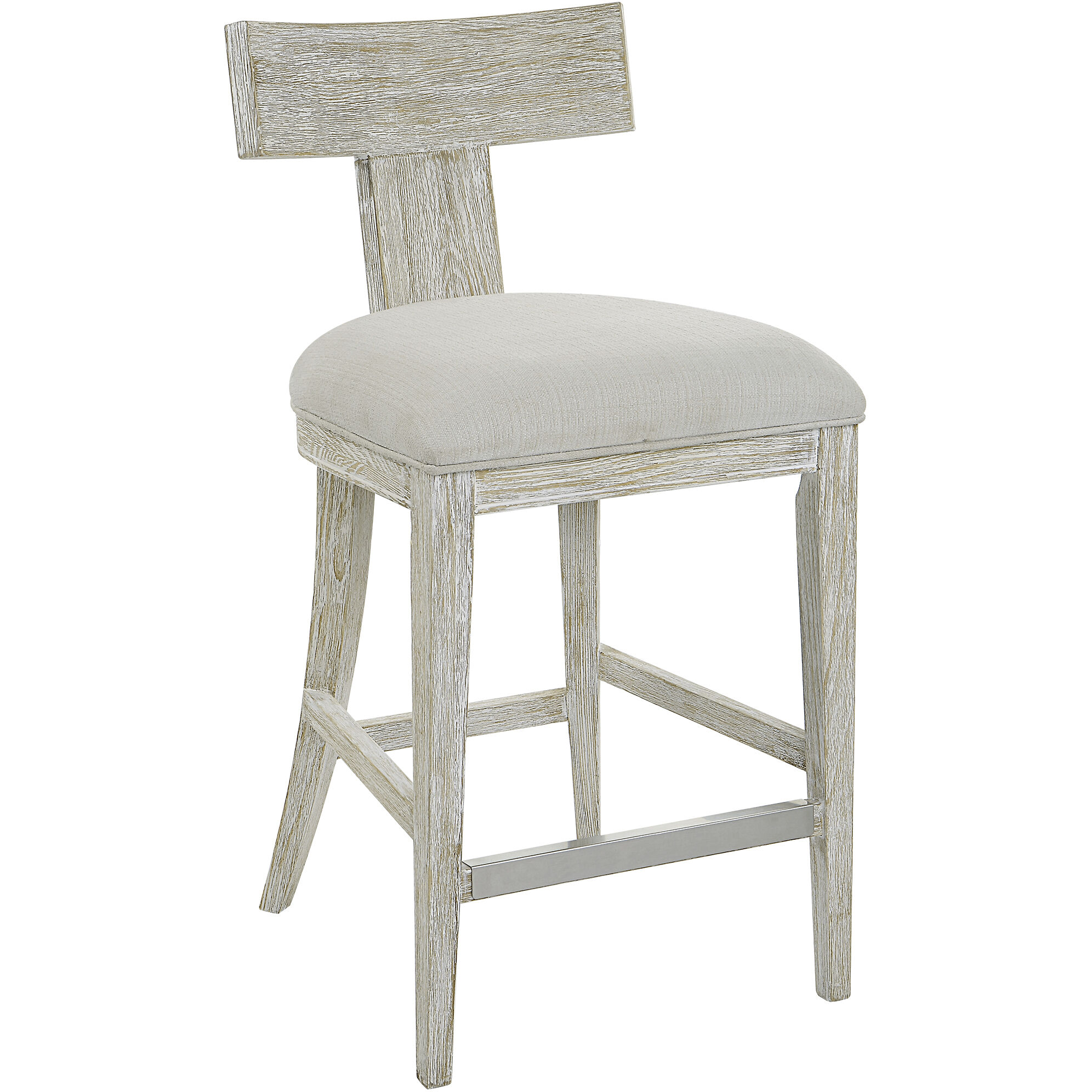Idris 38 inch Whitewashed and White Fabric Counter Stool