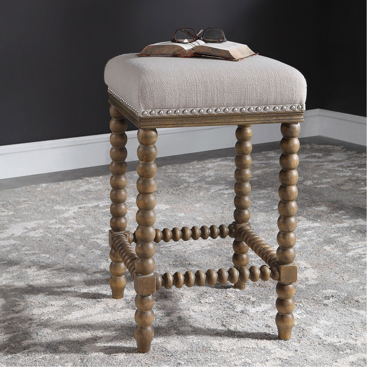 Pryce 26 inch Light Walnut Stain and Soft Ivory Linen Counter Stool