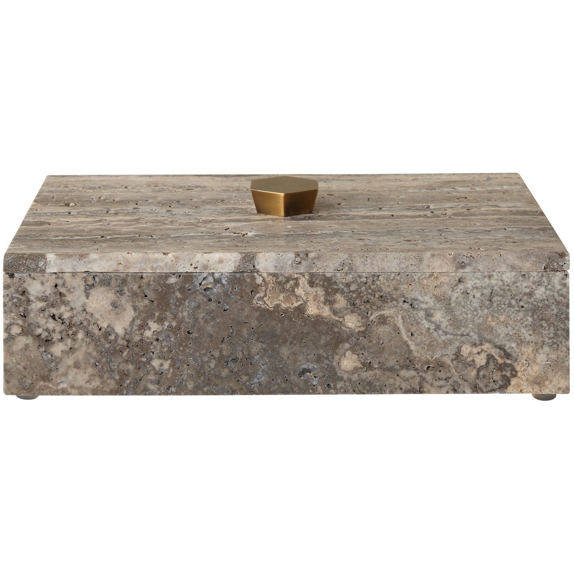 Griseus 9.5 inch Travertine and Bronze Box