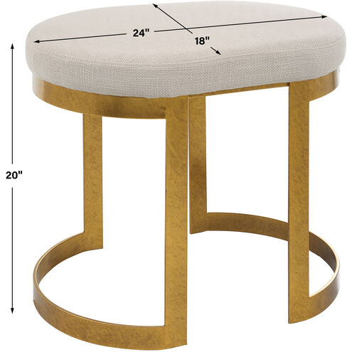 Infinity 20 inch Mottled Antique Gold Leaf and White Linen Fabric Accent Stool