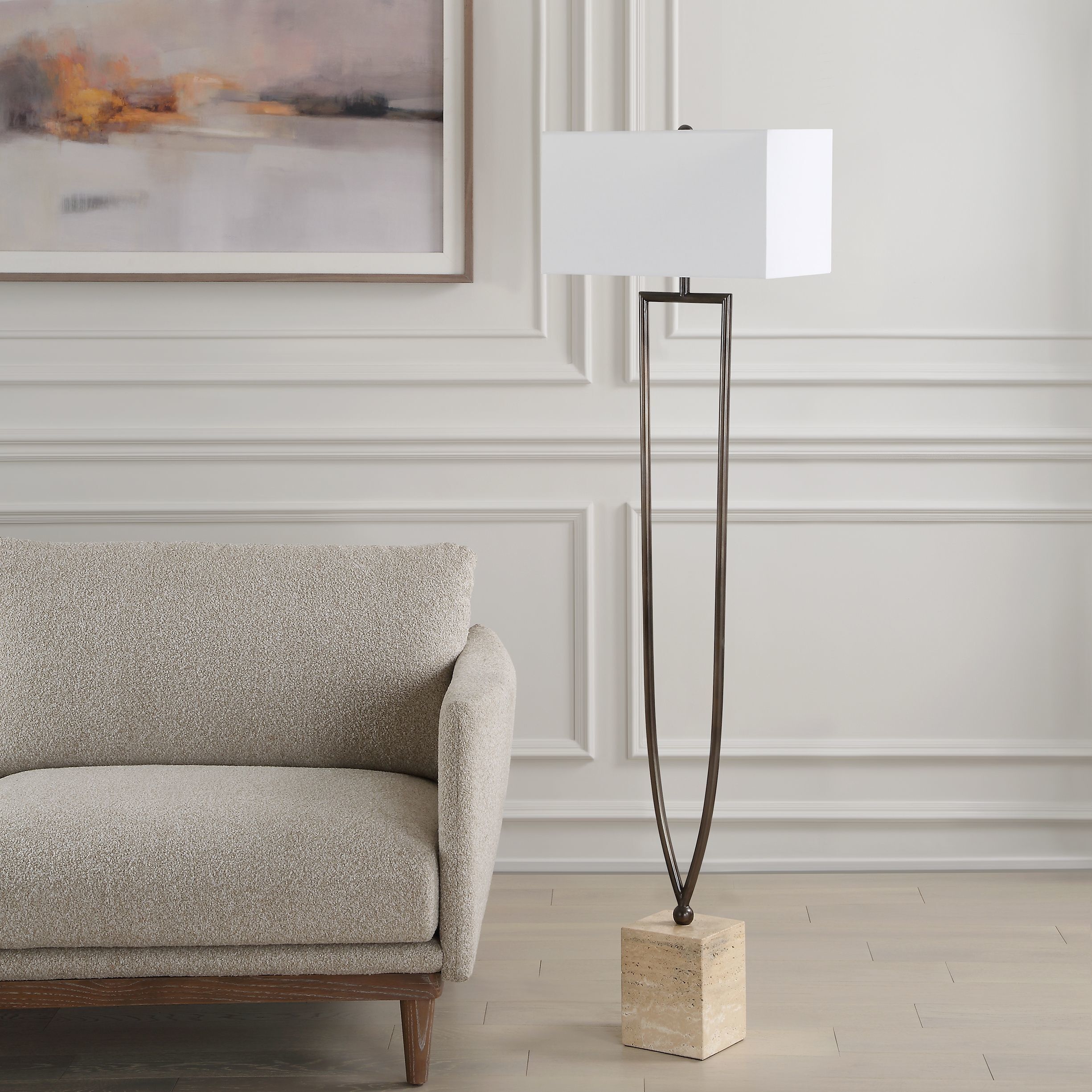 Fork In The Road 64 inch 150.00 watt Warm Dark Bronze and Beige Travertine Floor Lamp Portable Light