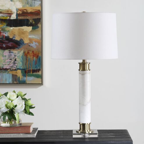 Plinth 27.75 inch 100.00 watt White Marble and Antique Brass with Crystal Table Lamp Portable Light