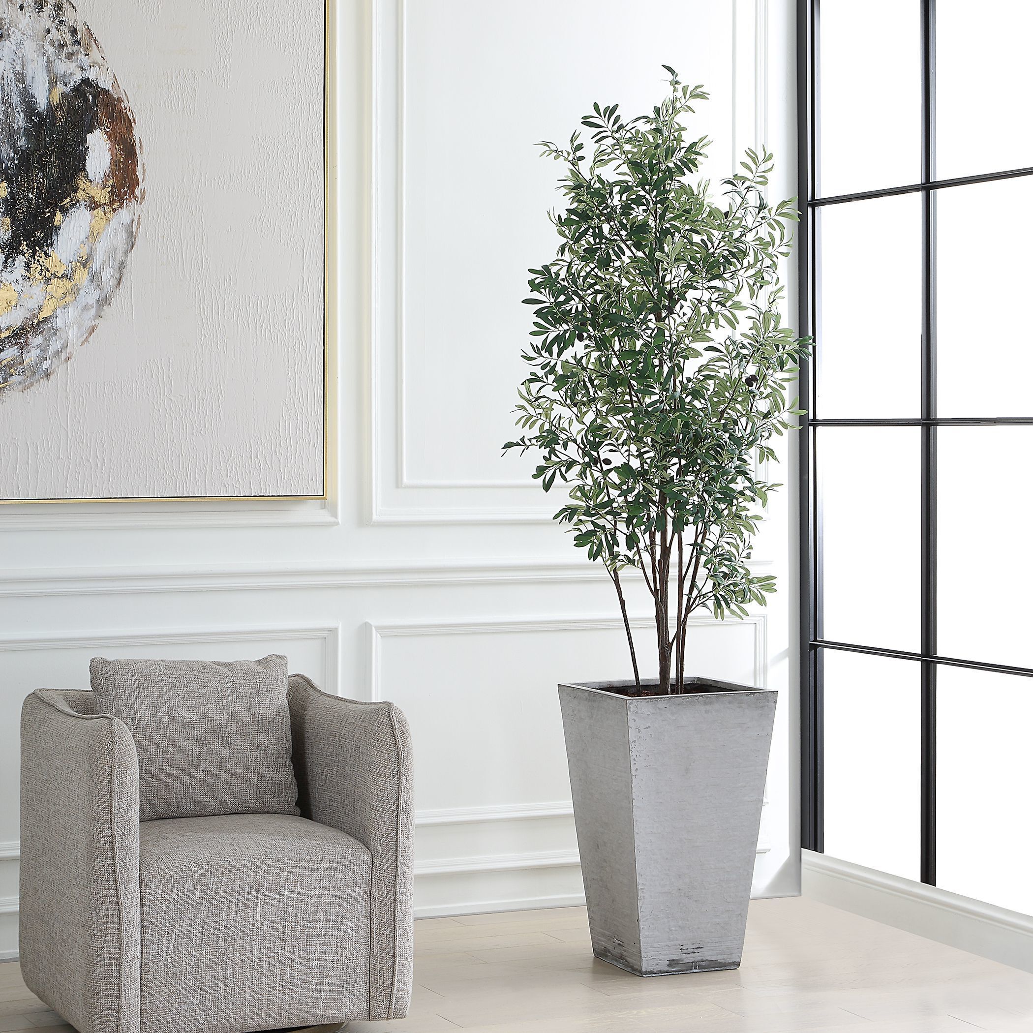 Sonora Olive Textured Gray Concrete and Green Tree In Planter