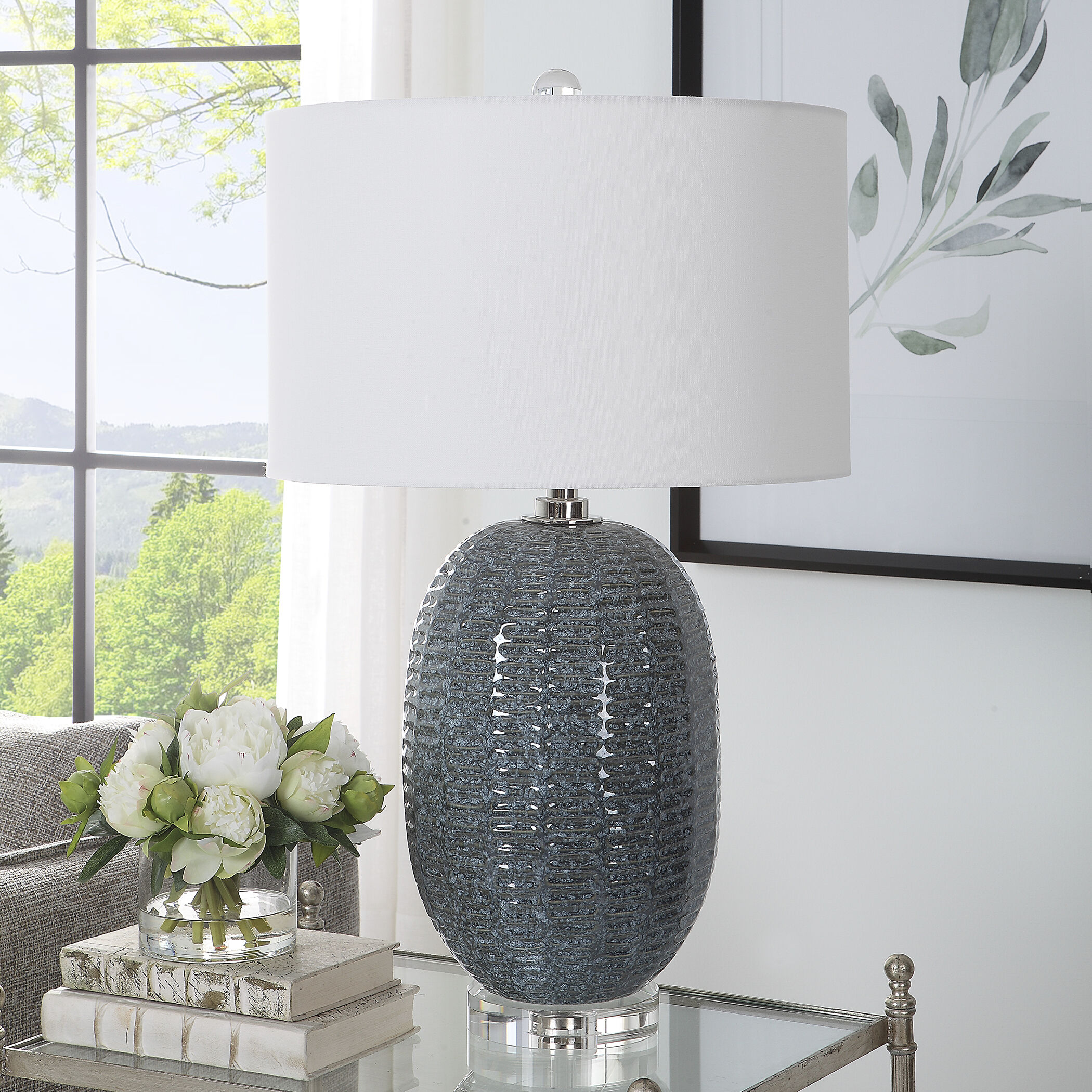 Caralina 29 inch 150.00 watt Mottled Blue-green Glaze and Polished Nickel Table Lamp Portable Light