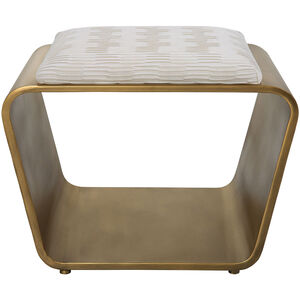 Hoop Off White Pleated Fabric and Antique Gold Bench
