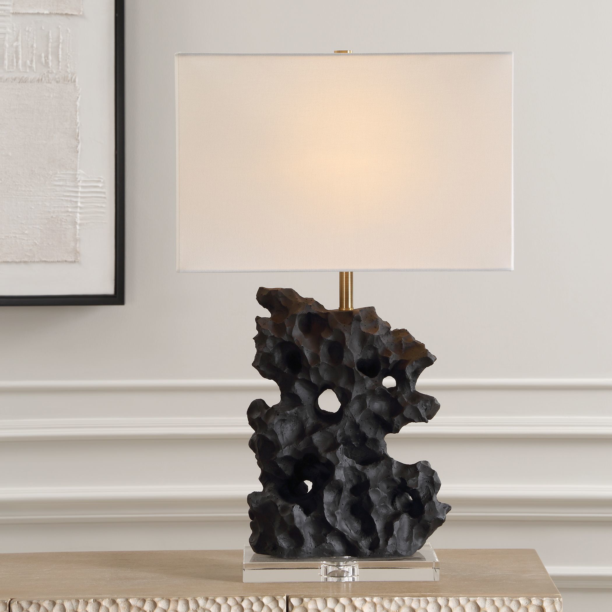 Basalt 27.25 inch 150.00 watt Black Stone with Antique Brass and Crystal Table Lamp Portable Light